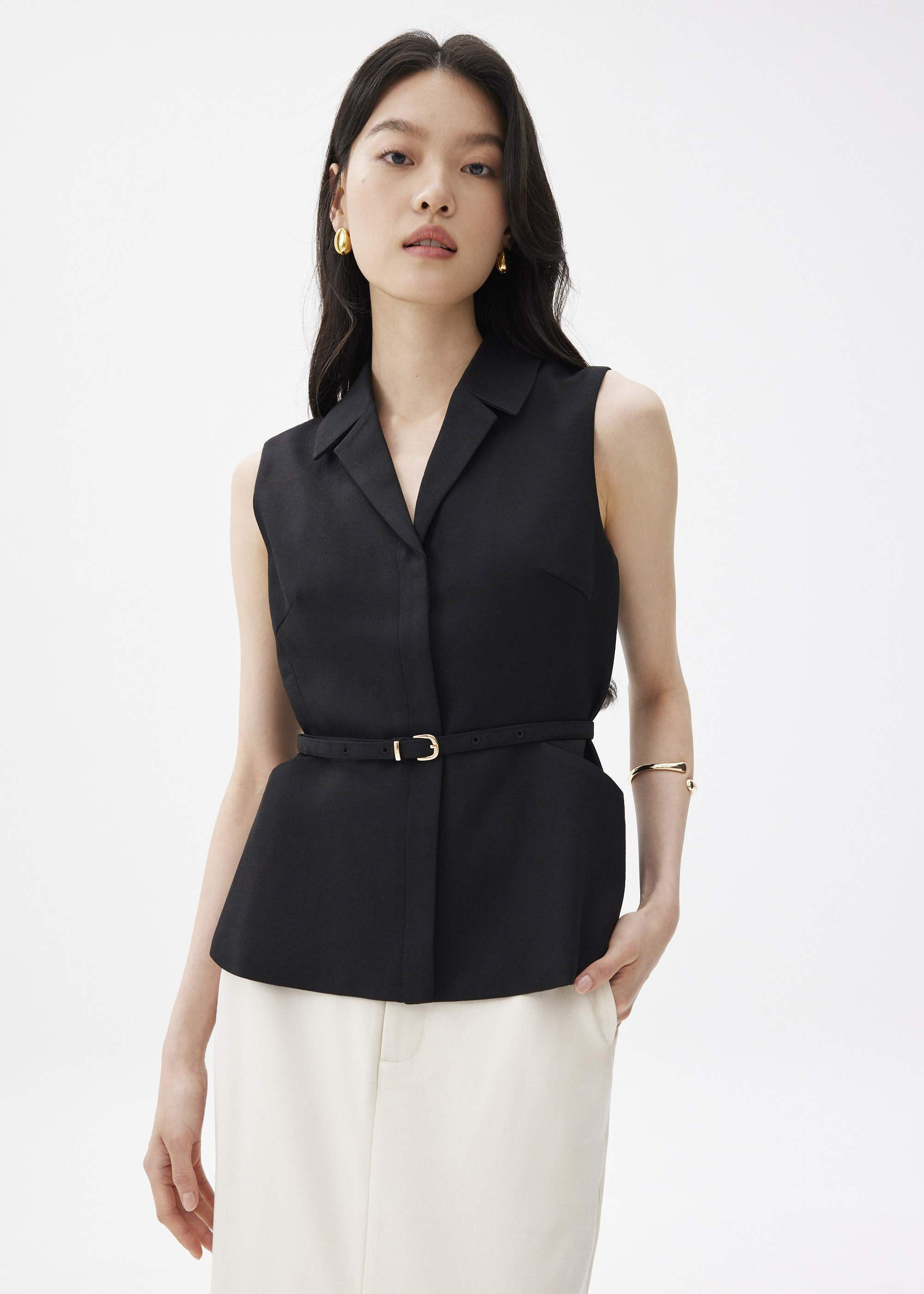 

Ling Belted Tailored Vest-014-XXL
