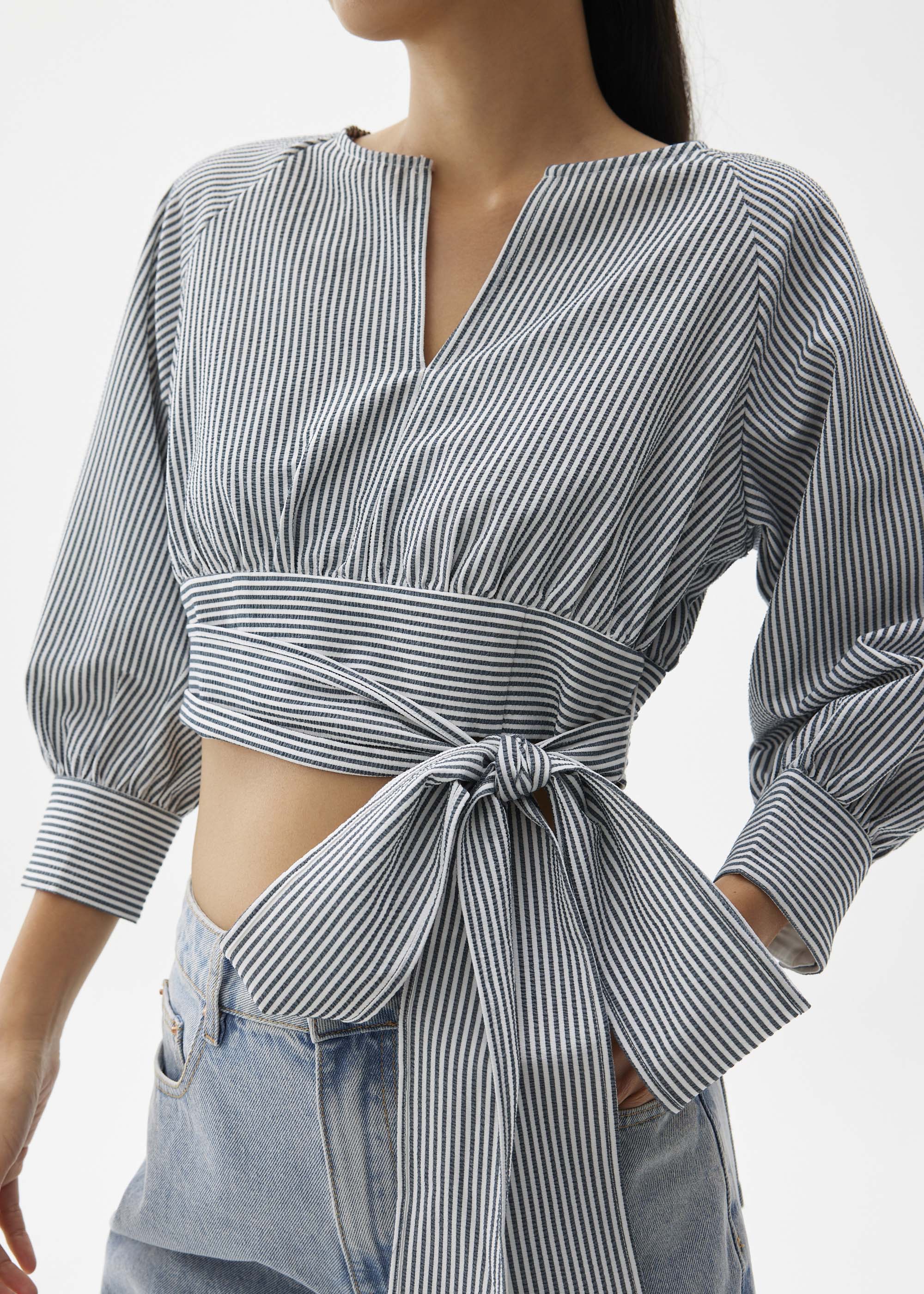 

Striped Puff Sleeve Blouse-052-M