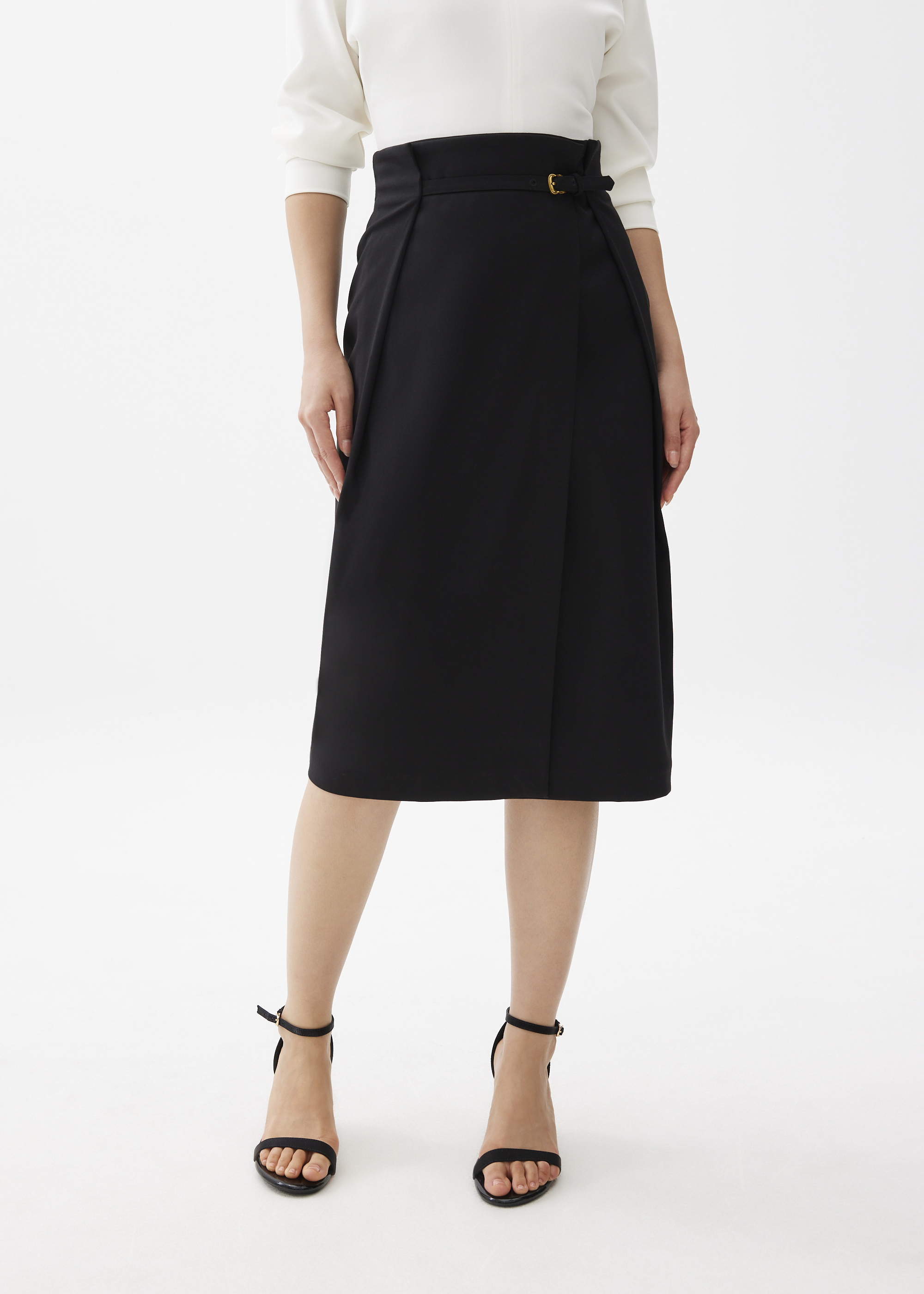 

Belted Front Wrap Column Midi Skirt-014-M