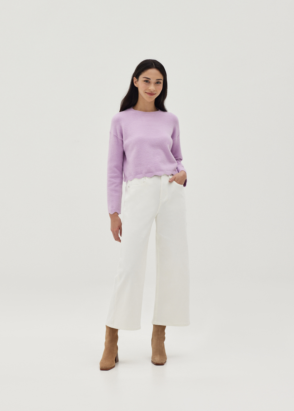

Clea Wool Blend Scallop Hem Sweater-047-XL