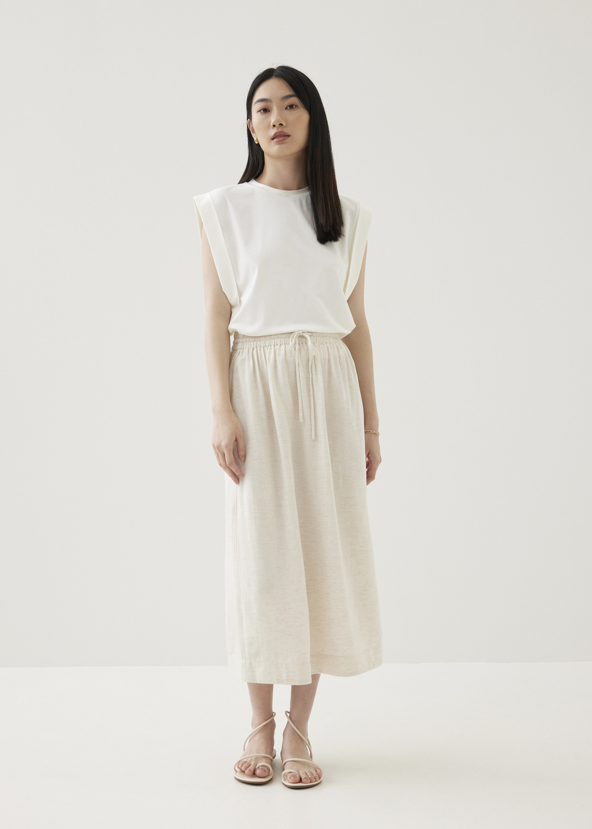 

Alayna Elastic Linen Flare Midaxi Skirt-042-XL