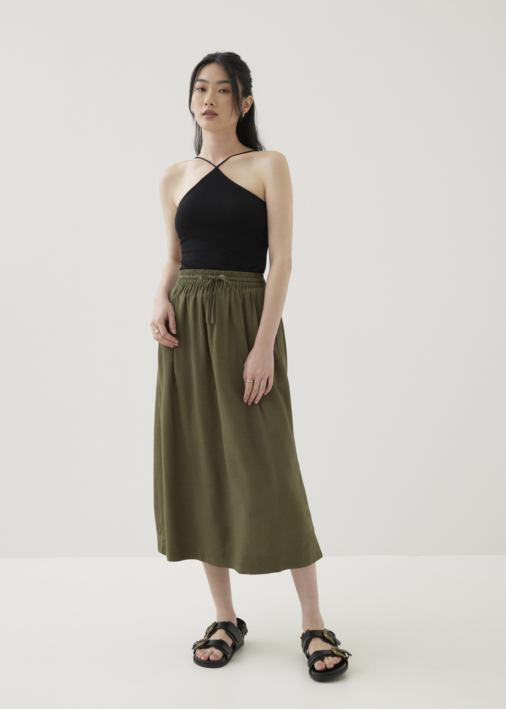 

Alayna Elastic Linen Flare Midaxi Skirt-079-L