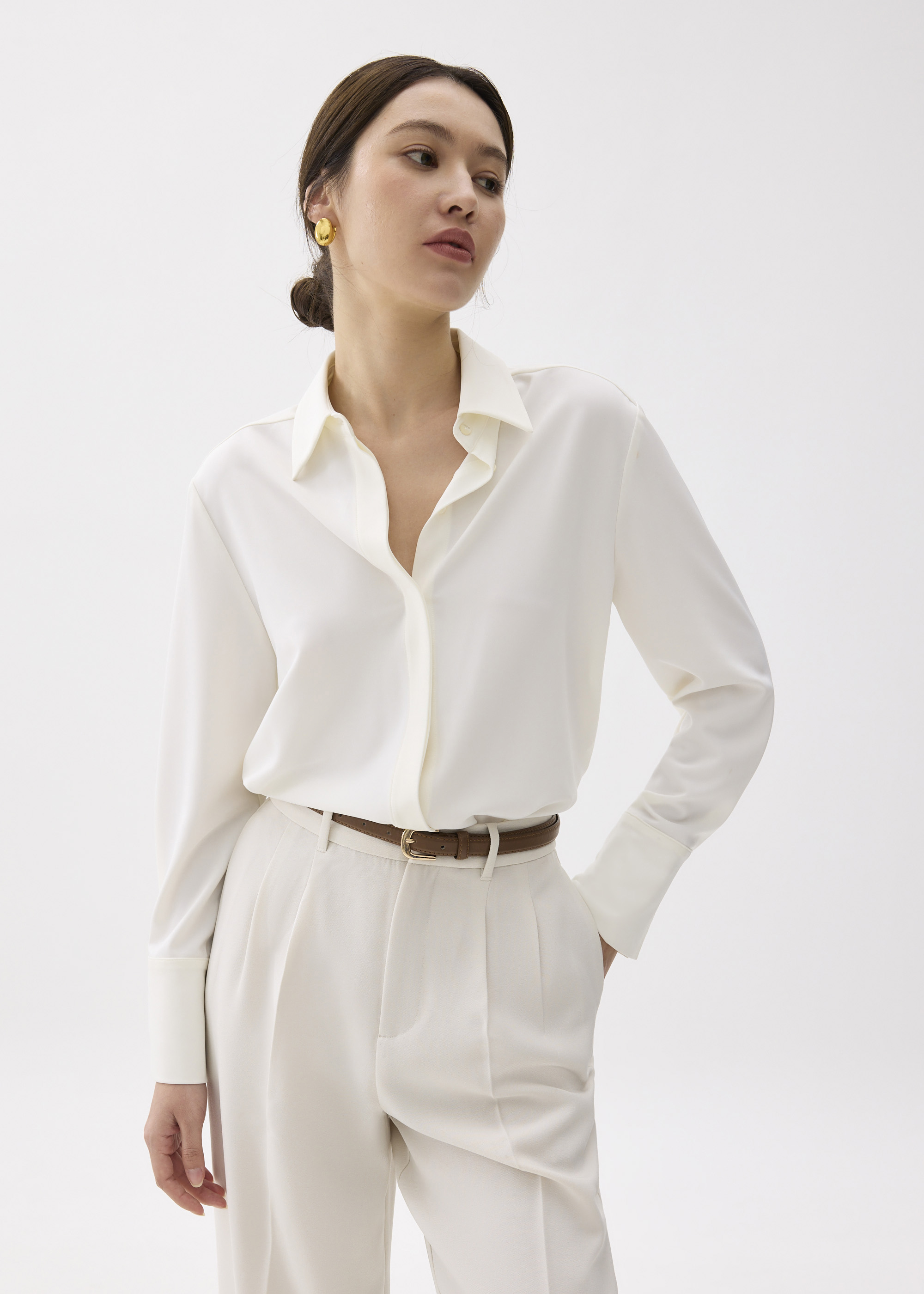 Ivy Satin Button Down Shirt-031-L