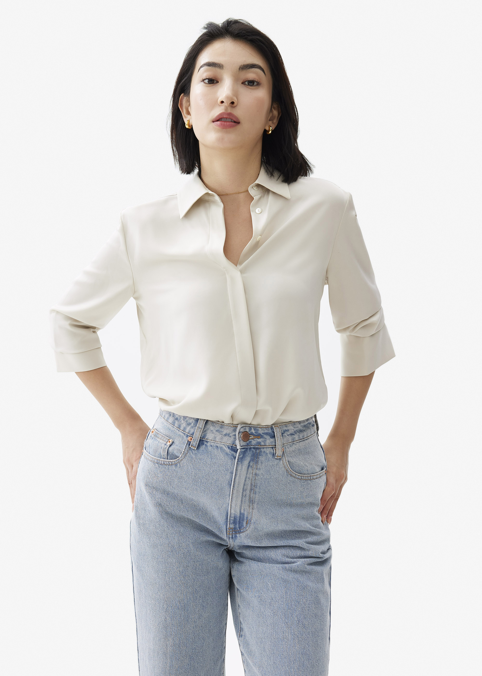 

Ivy Satin Button Down Shirt-042-S