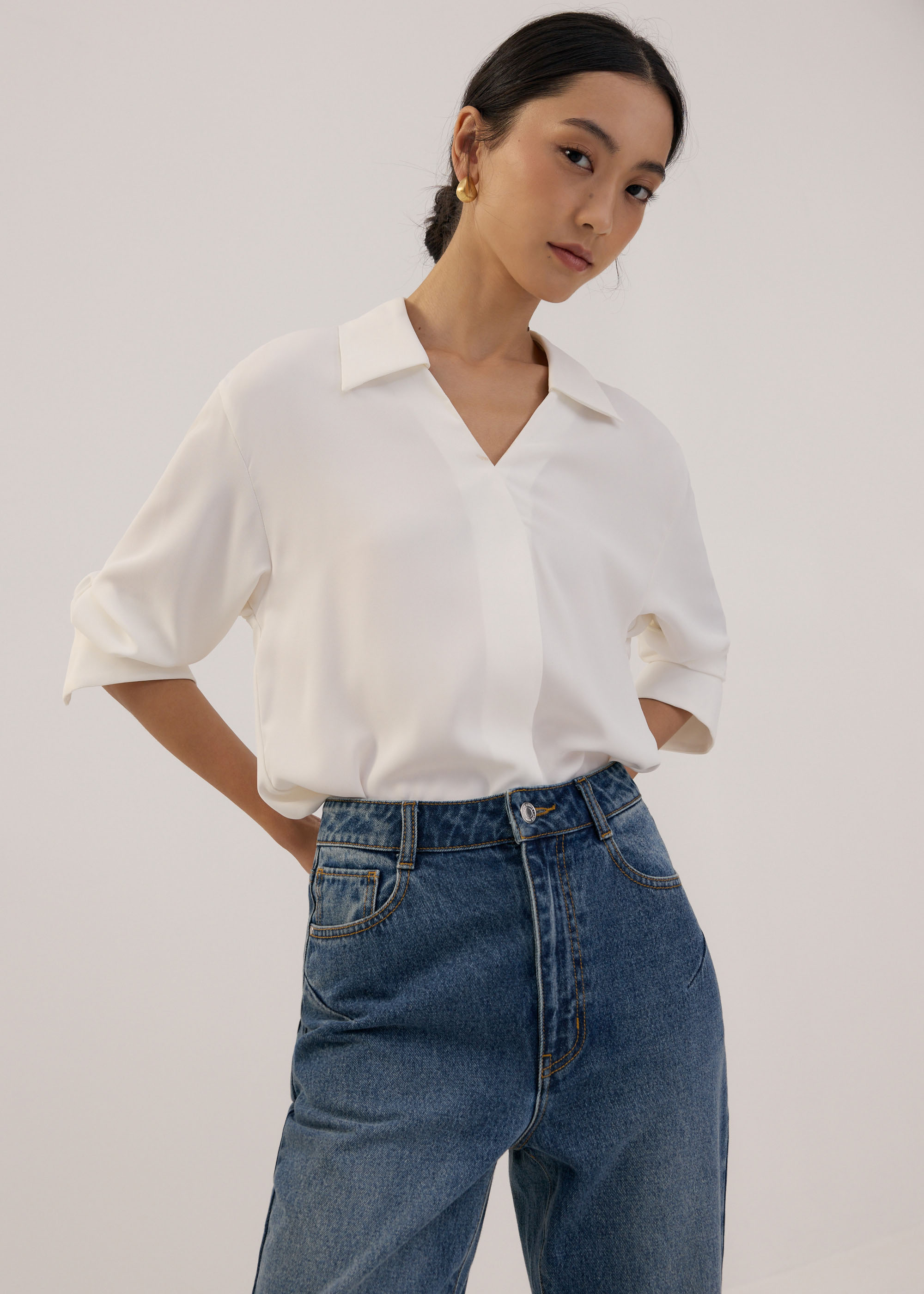 

RuchedReady® Ily Notch Collar Blouse-031-XXS