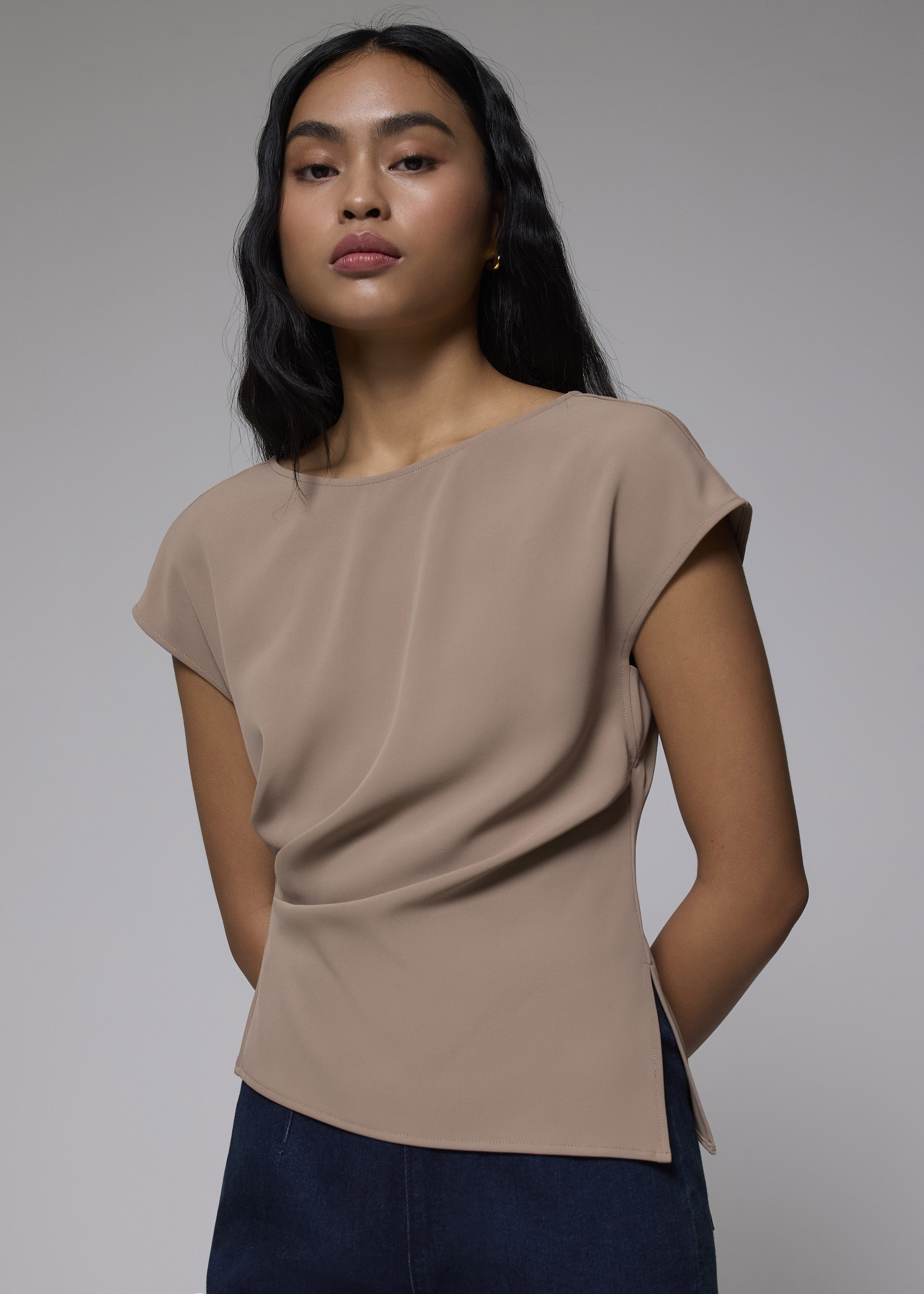 

Rhea Boat Neck Drape Blouse-235-XXS