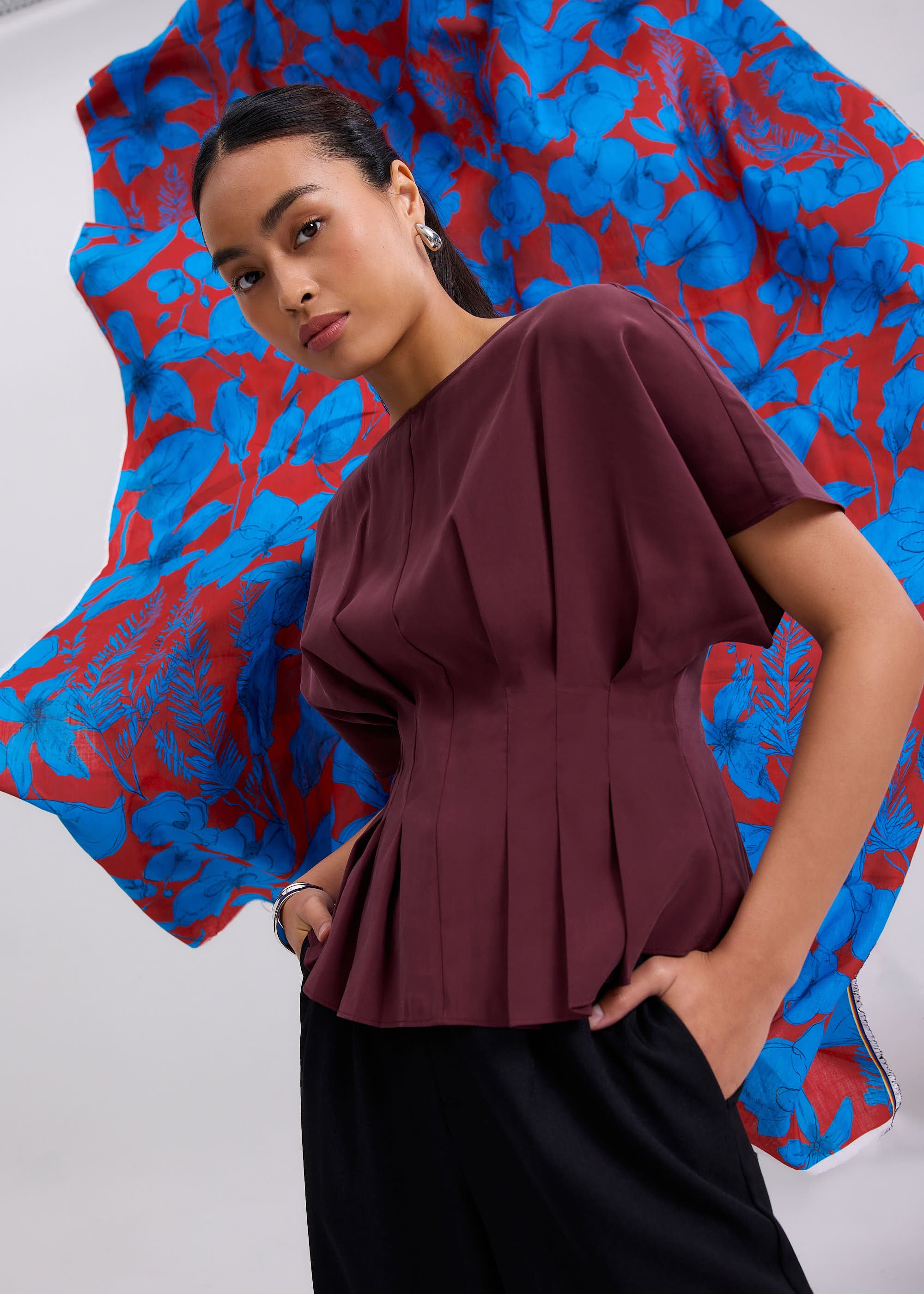 

Mariko Boat Neck Peplum Kimono Blouse Love, Bonito
