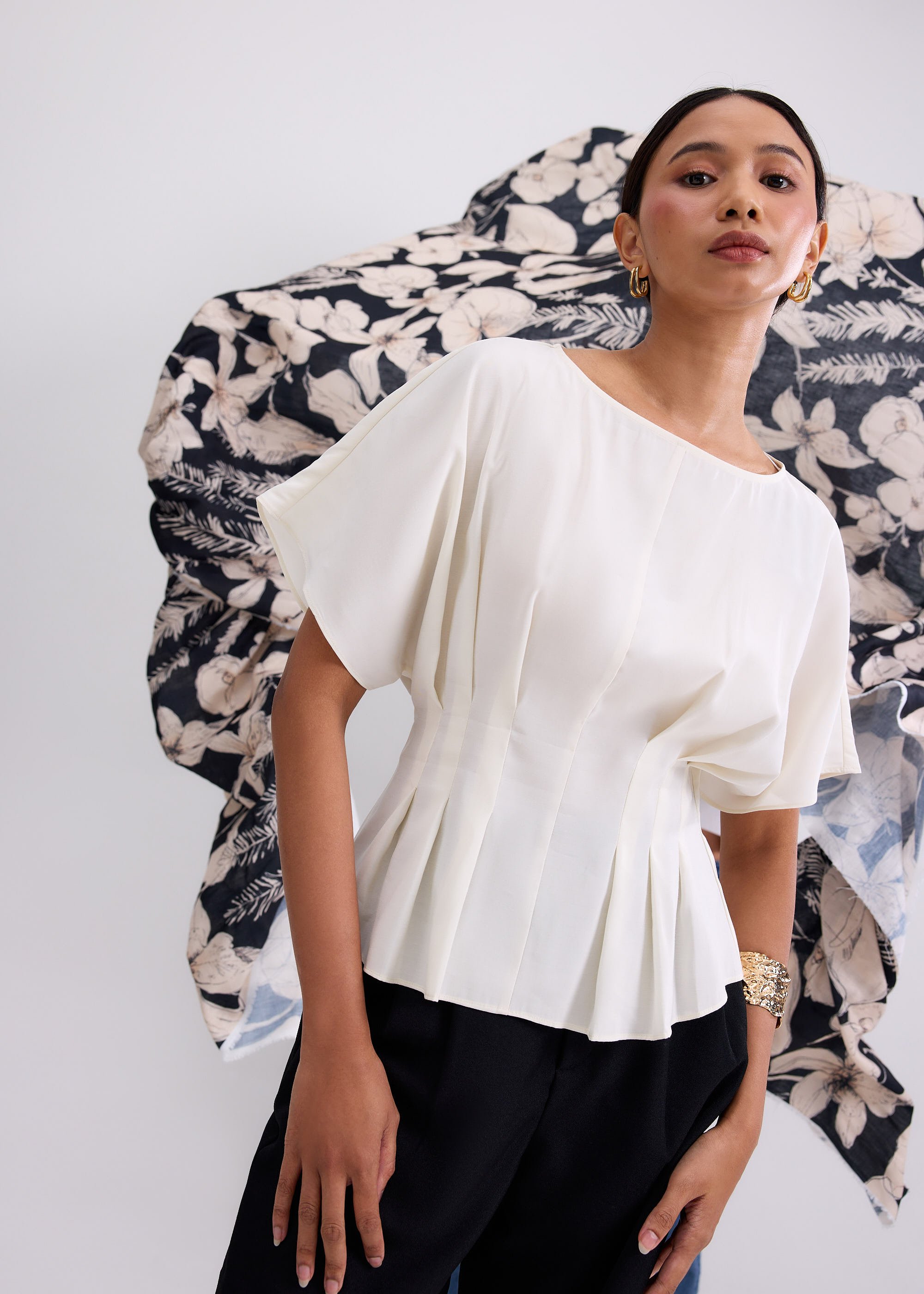 

Mariko Boat Neck Peplum Kimono Blouse Love, Bonito