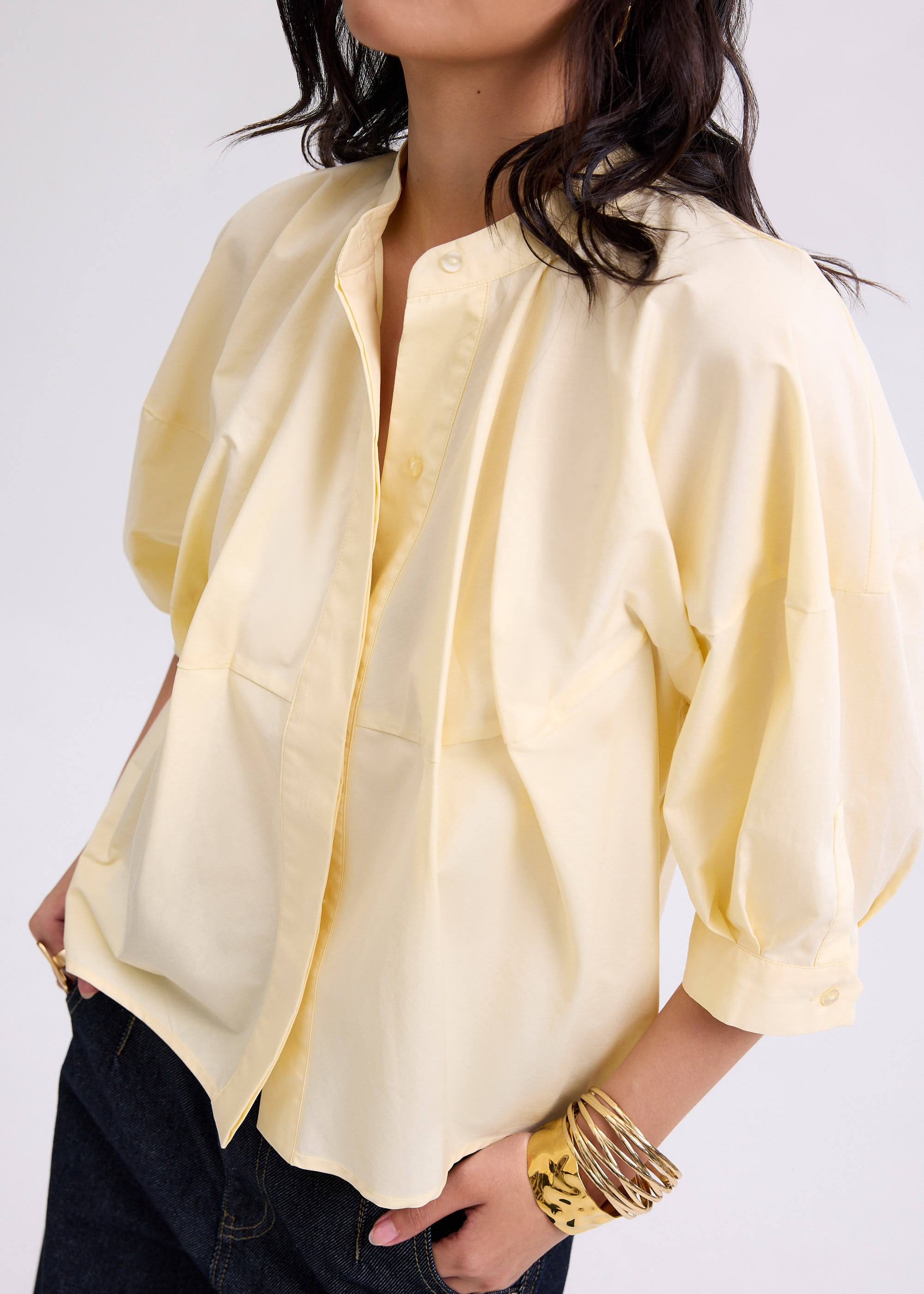 

Meiying Relaxed Poplin Mandarin Collar Shirt