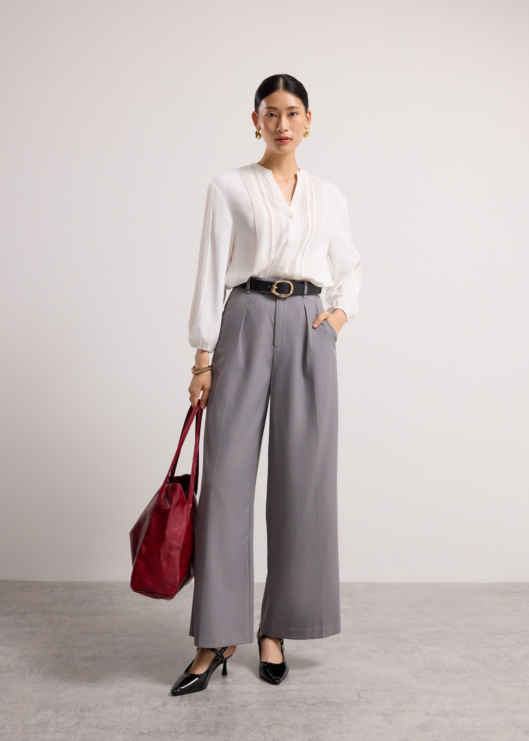 

Chea Lace Trim Pintcuck Button Down Blouse Love, Bonito