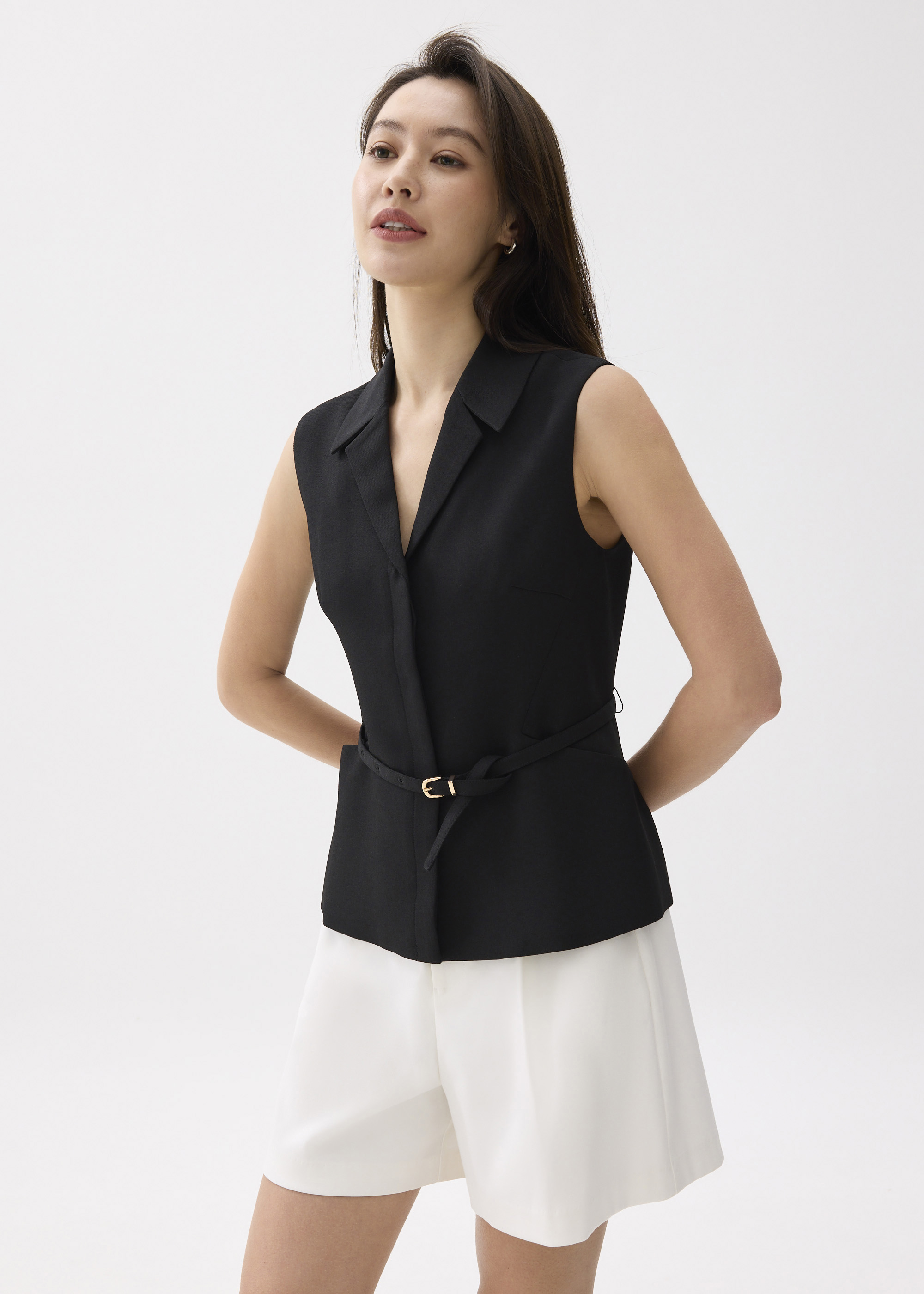 

Ling Belted Tailored Vest-014-S