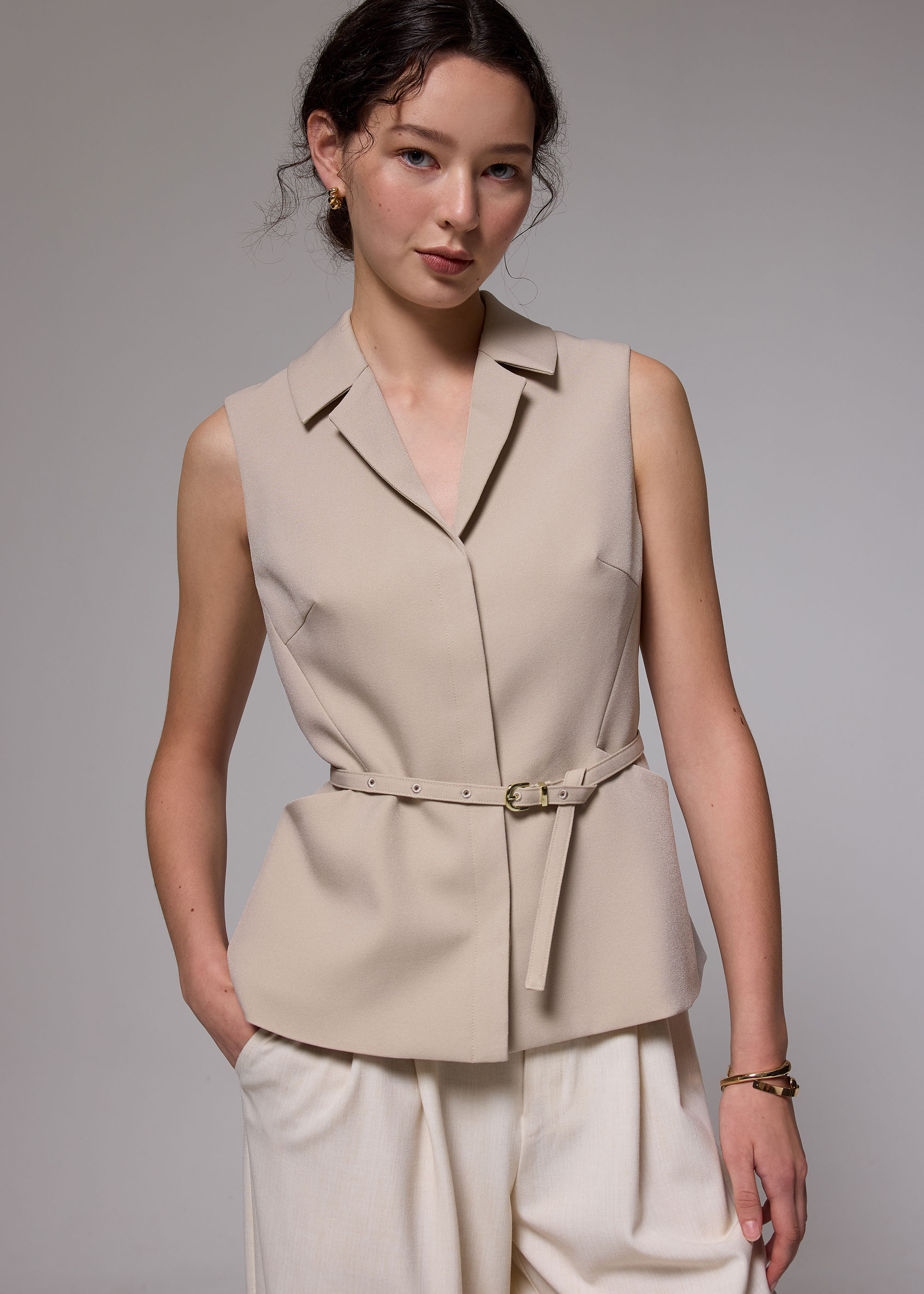 

Ling Belted Tailored Vest-042-S