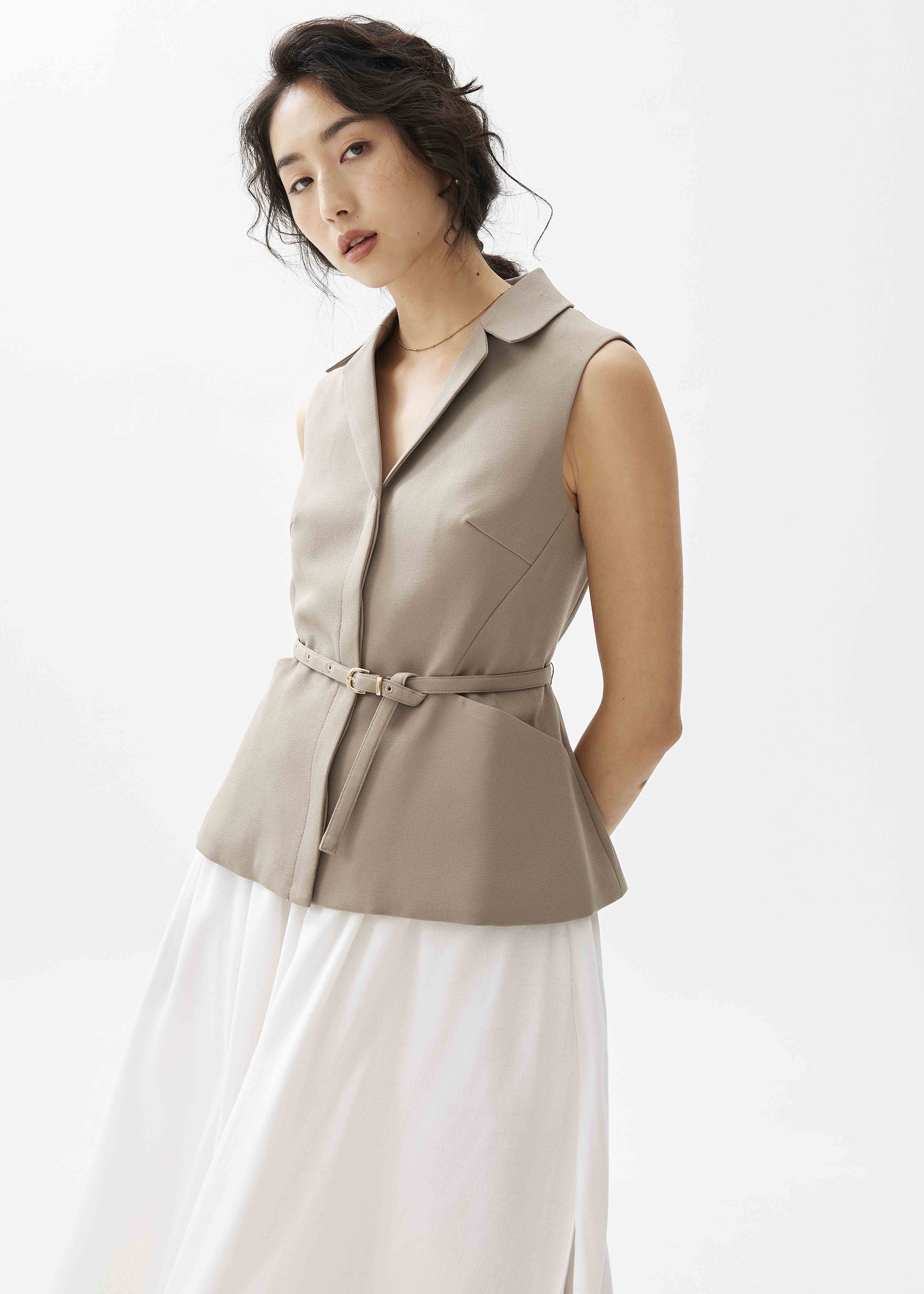 

Ling Belted Tailored Vest-235-XXS