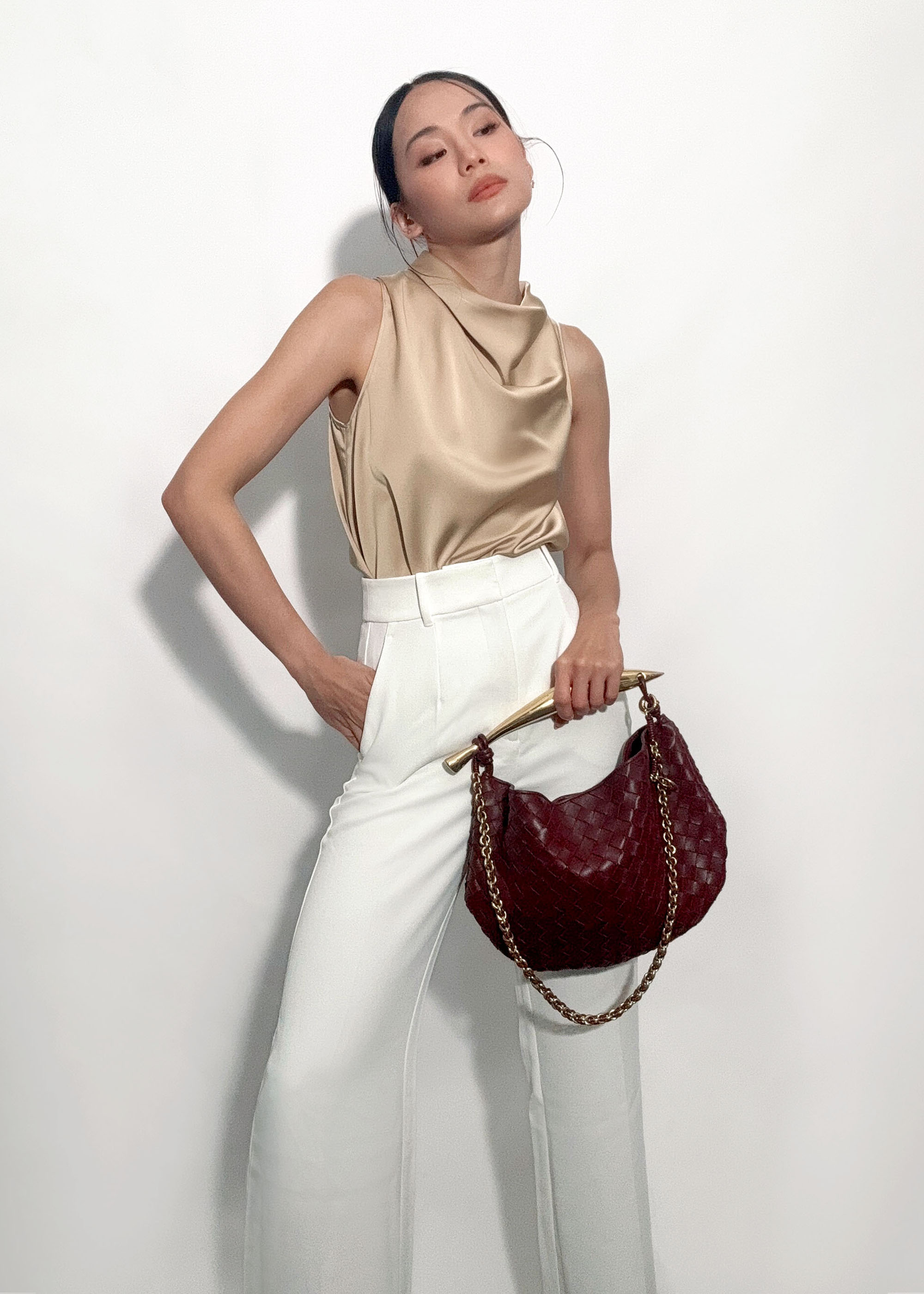 

Daya Satin High Cowl Neck Top-042-M