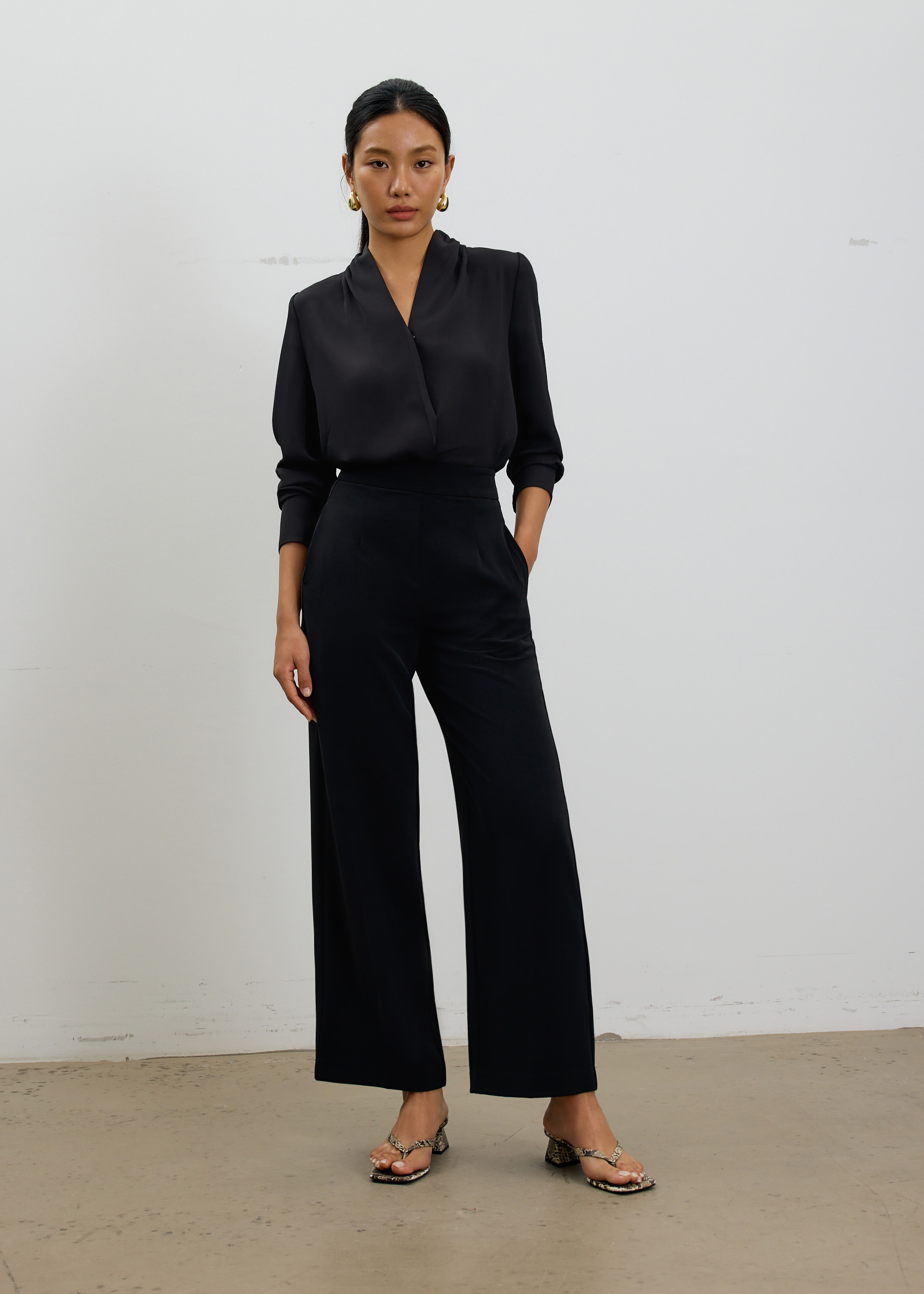 

RuchedReady® Ada V-neck Satin Wrap Blouse-014-XXL