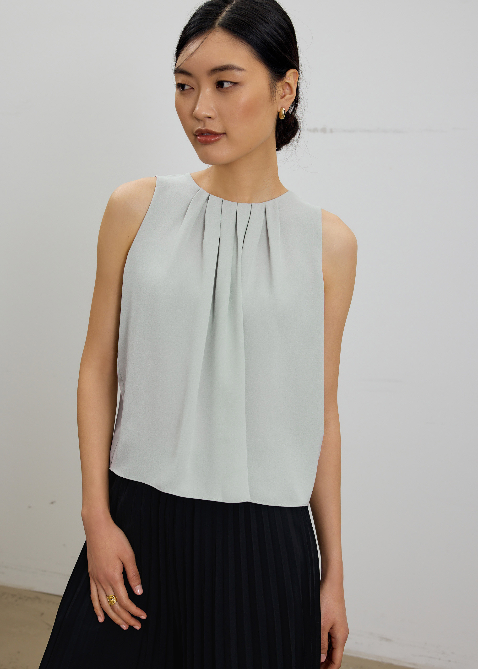 

Amy Satin Pleated Top-441-S