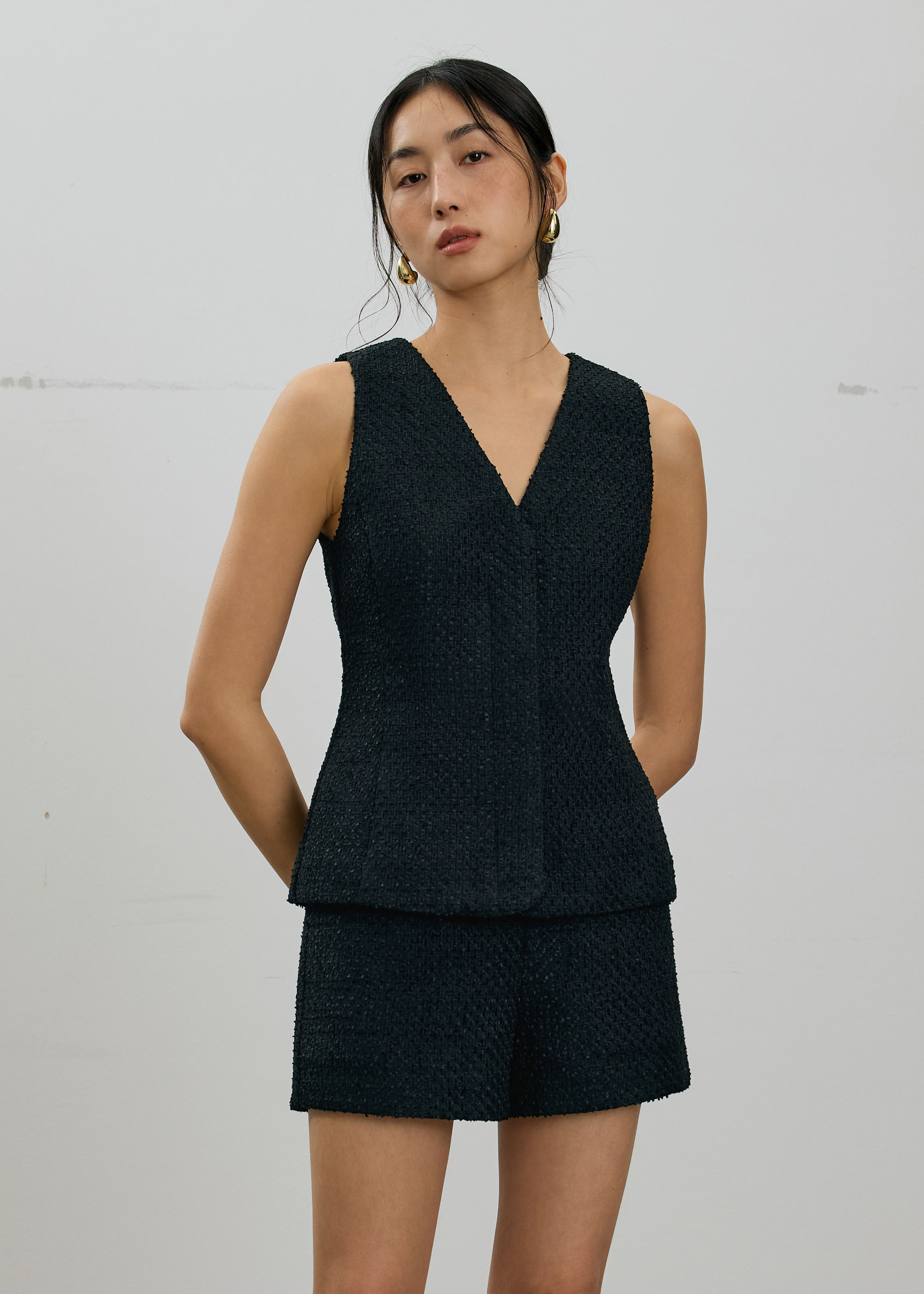 

Fumiko Ribbon Tweed Vest Top-014-XXS