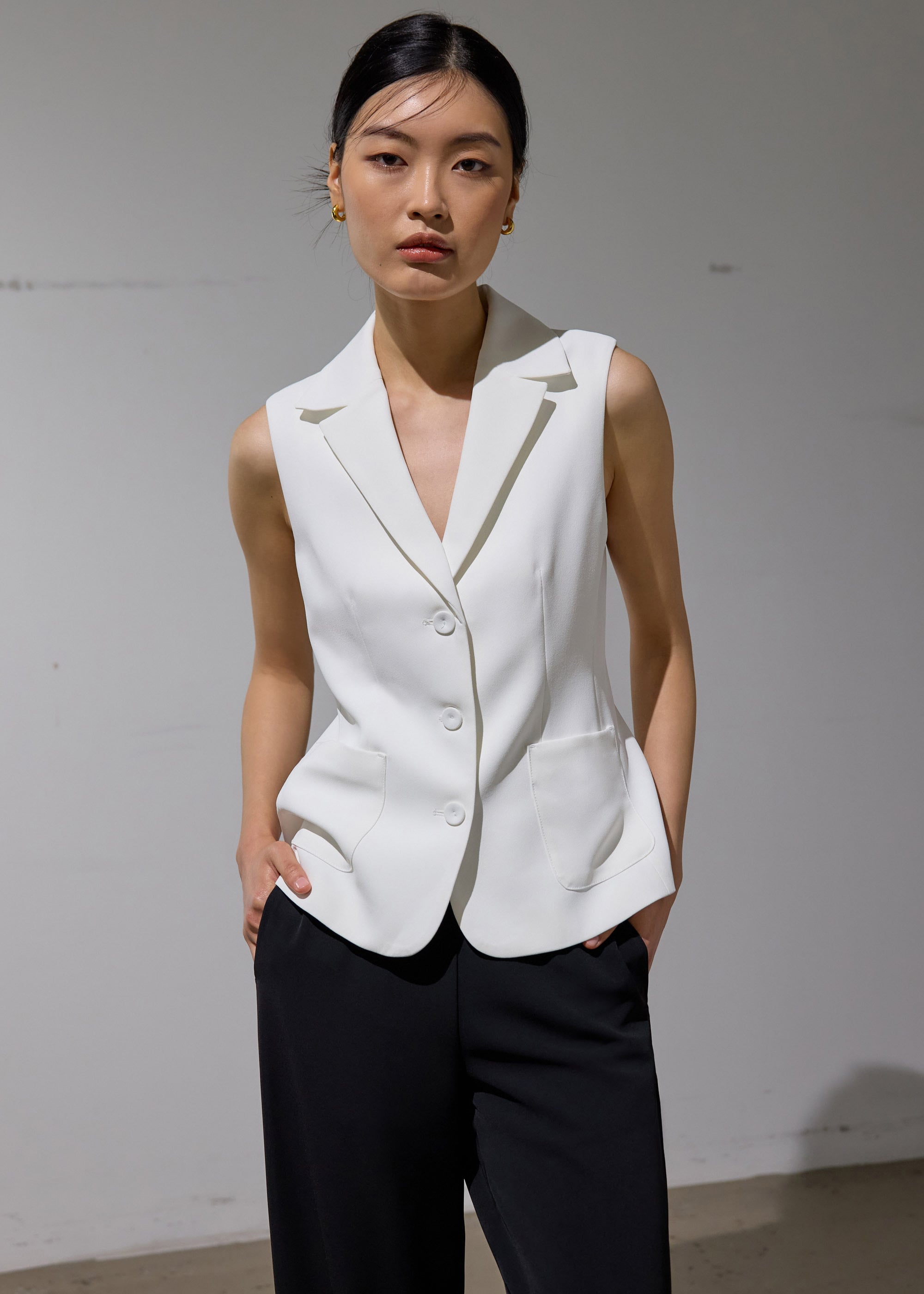 Aika Lightweight Tailored Button Down Vest Top Love, Bonito