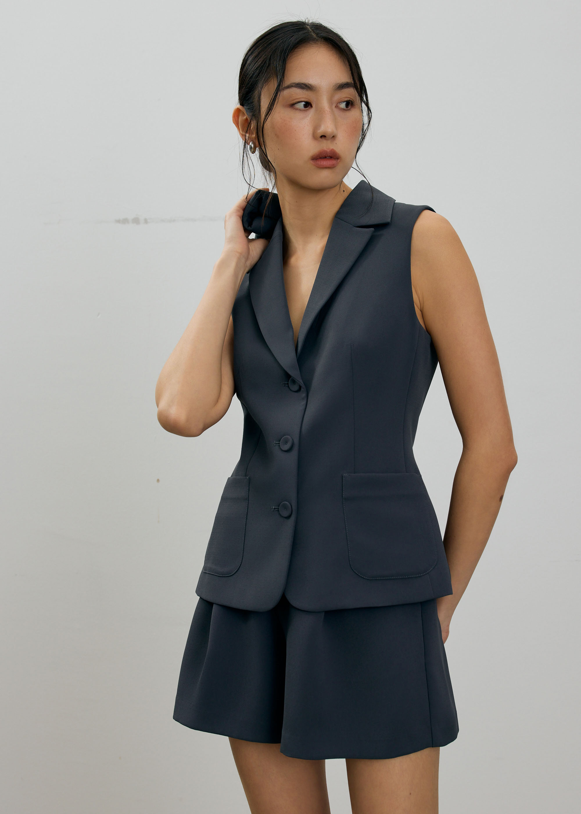 

Aika Tailored Button Down Vest Top-169-XXS