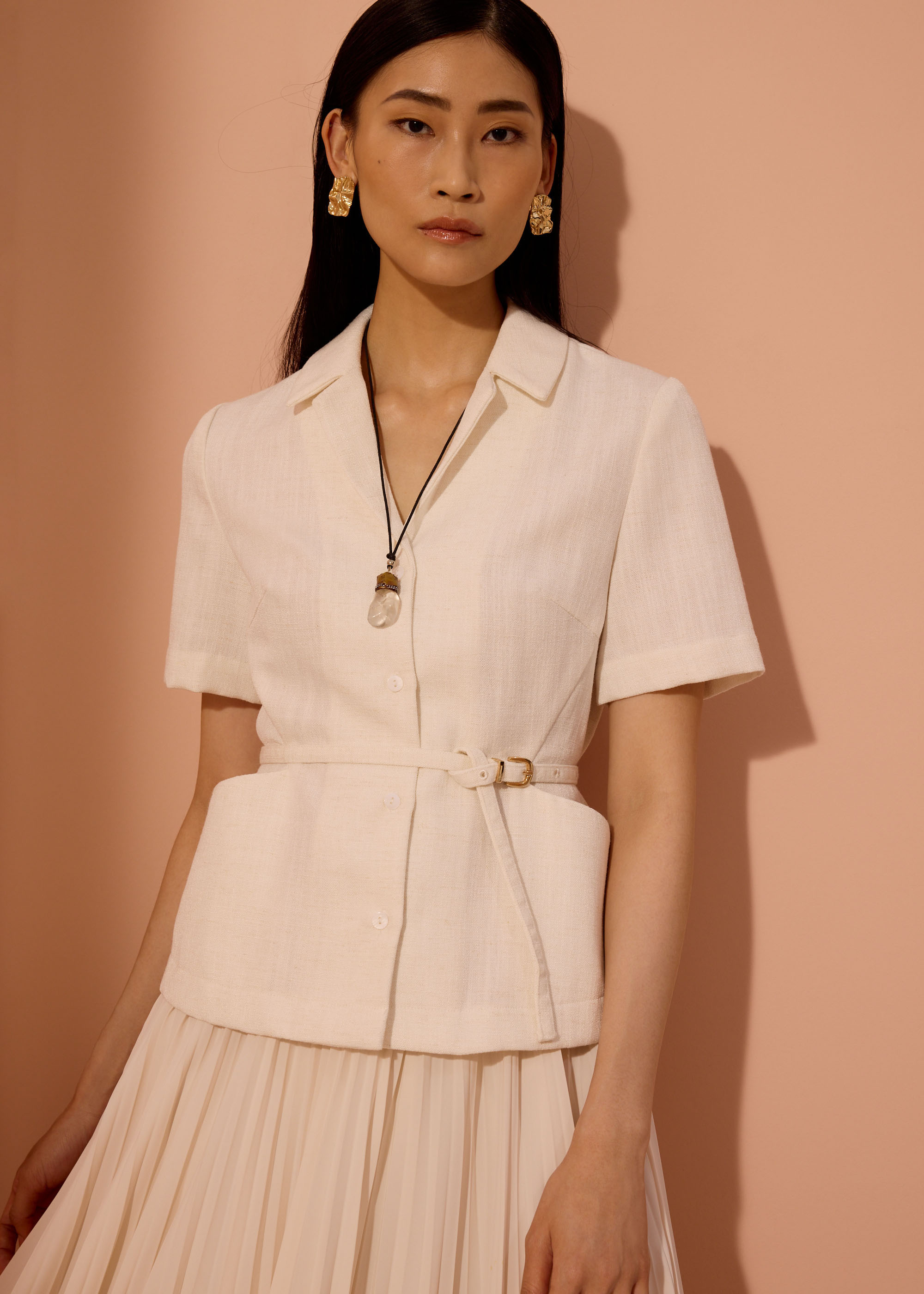 

Ling Textured Belted Blazer Top