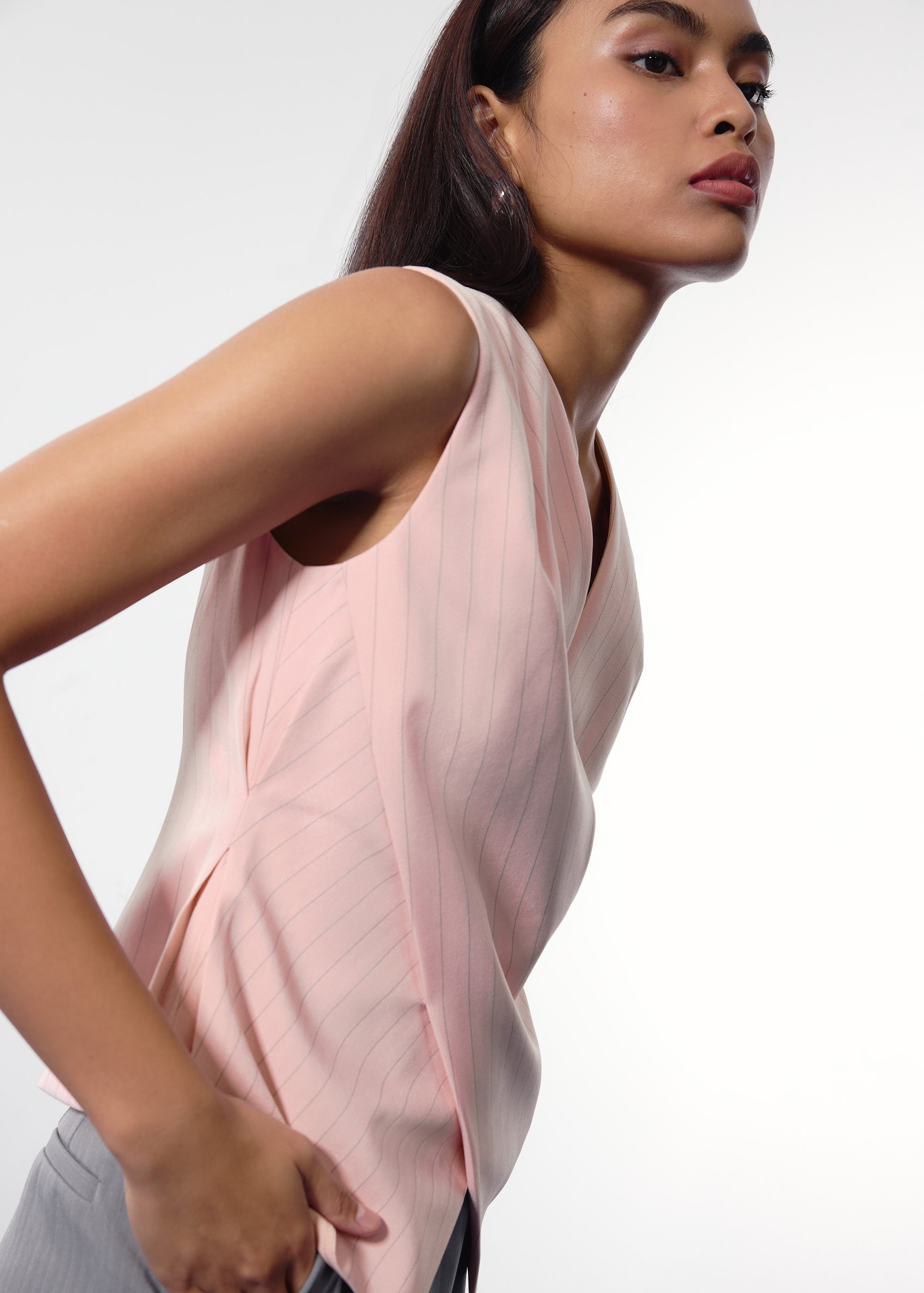 

Mae Tailored Pinstripe Cross Over Top