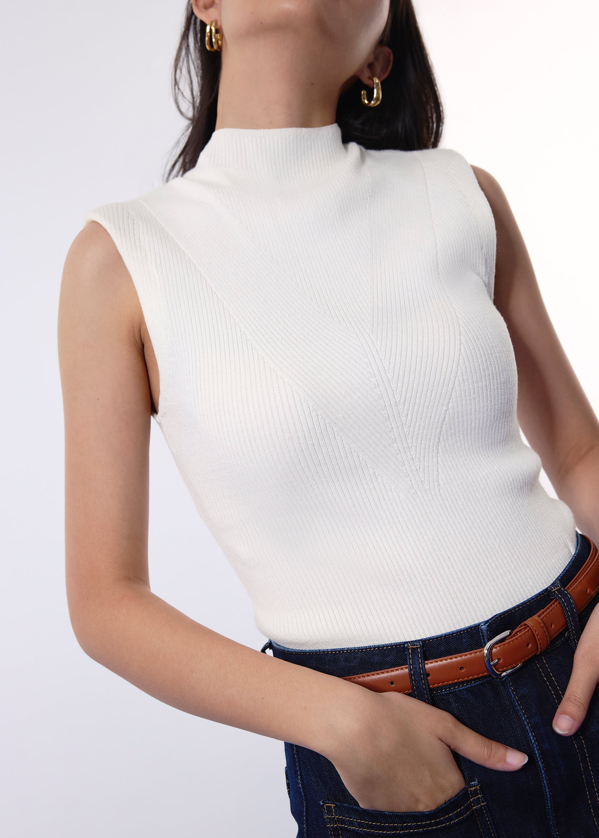 

Rae Shoulder Padded Knit Mock Neck Top Love, Bonito