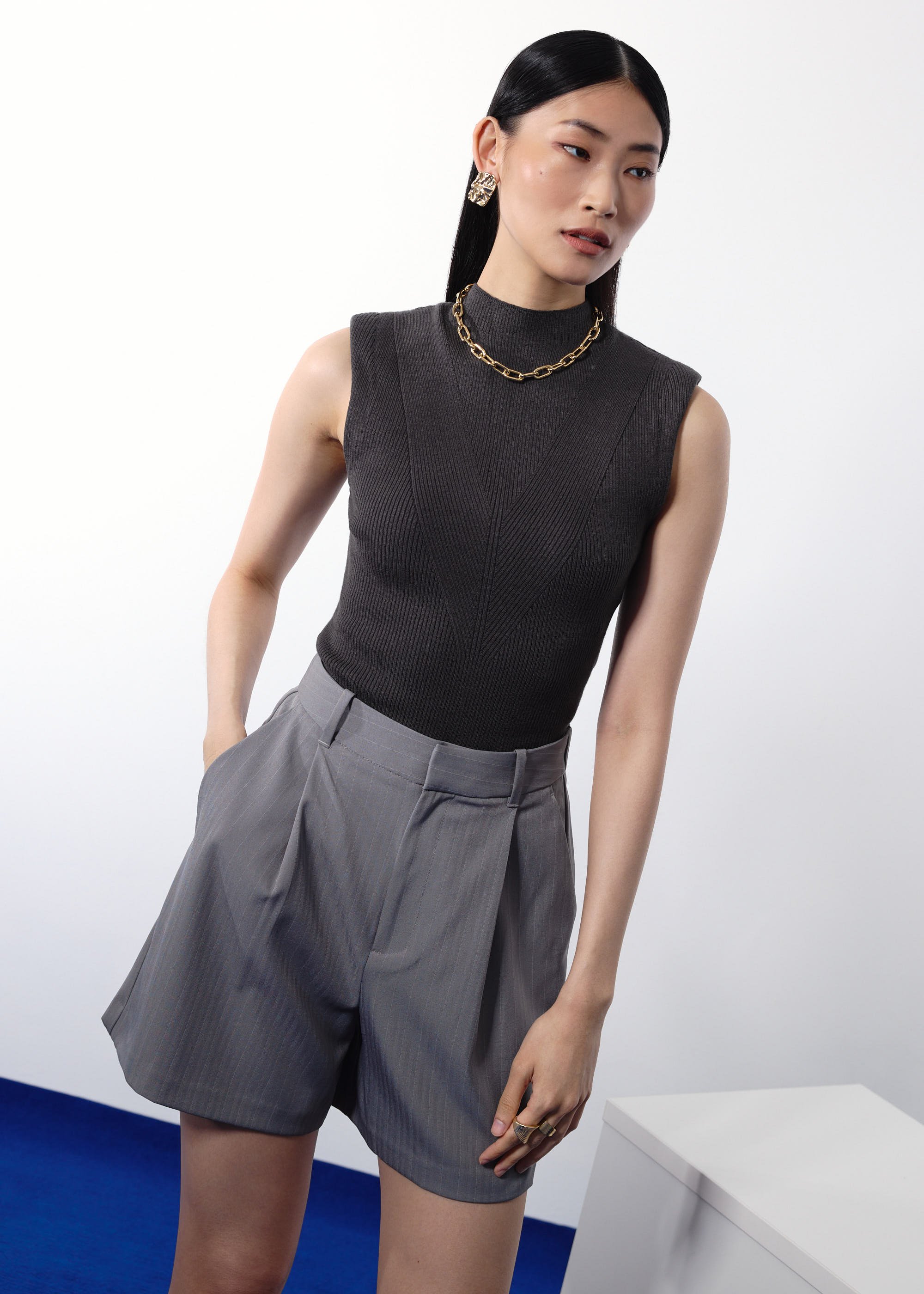 

Rae Shoulder Padded Knit Mock Neck Top Love, Bonito