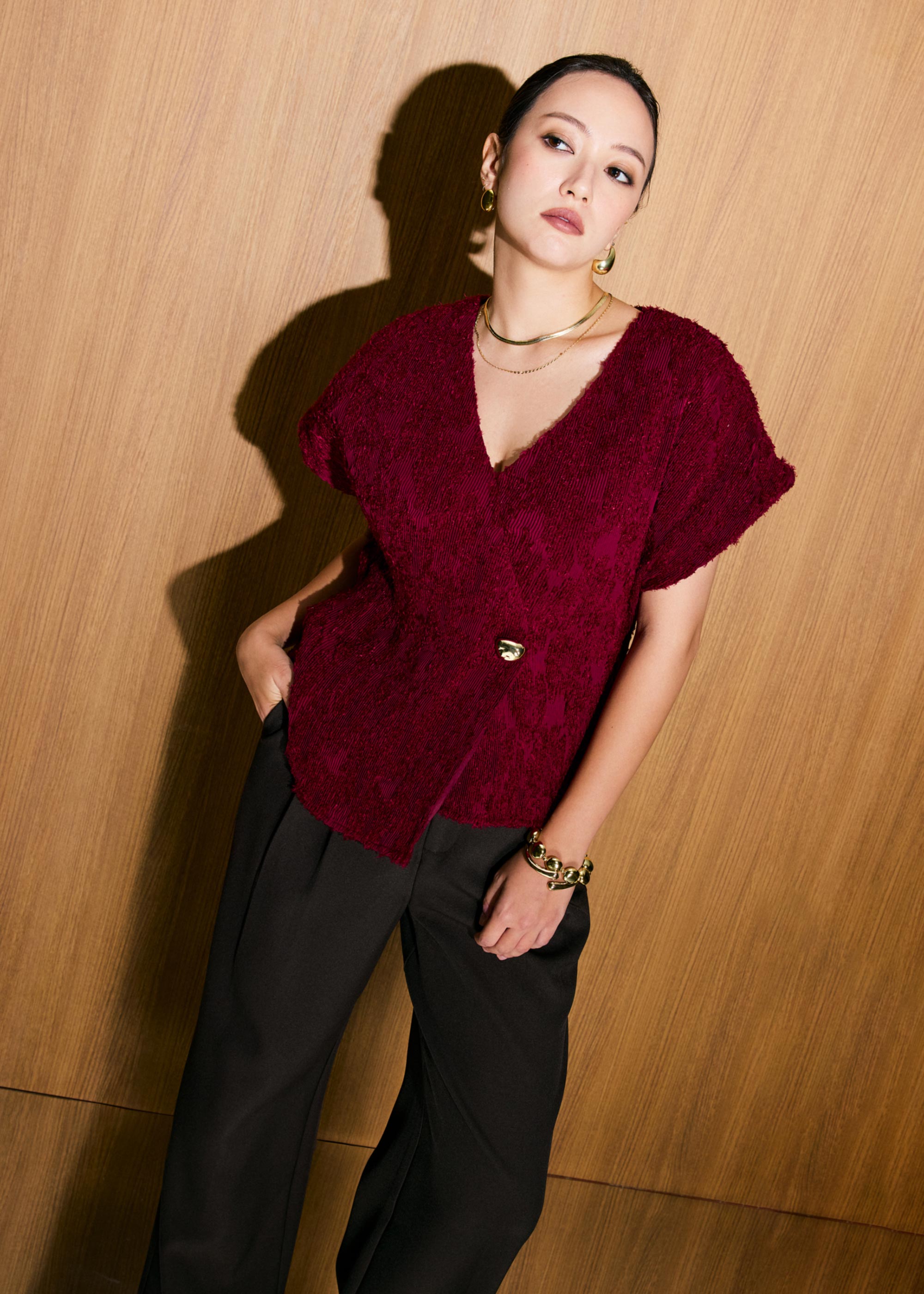 Sonam Textured V-neck Drop Sleeve Top Love, Bonito