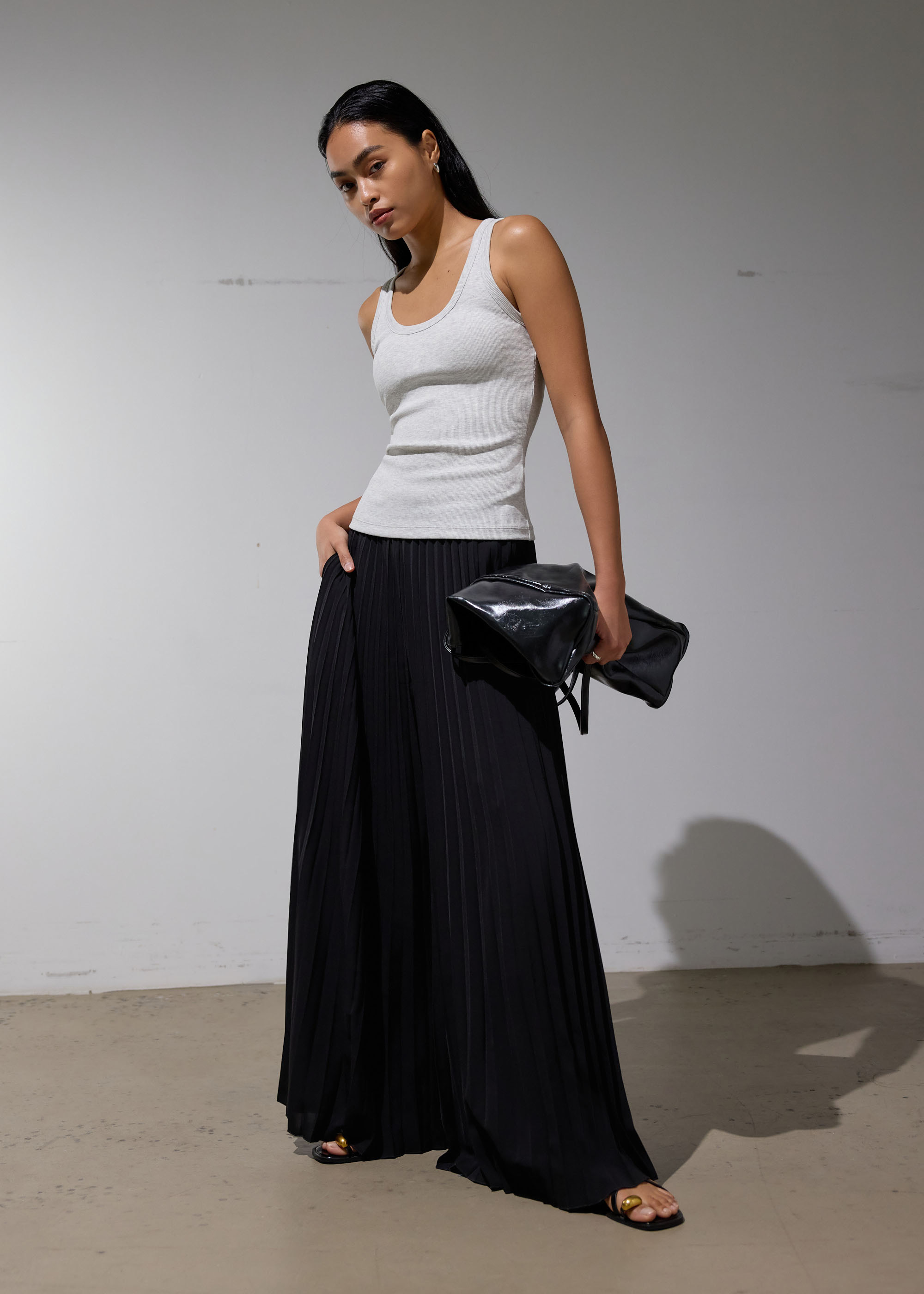 

Leggy™ Wei Elastic Sunray Pleated Palazzo Pants-014-XS