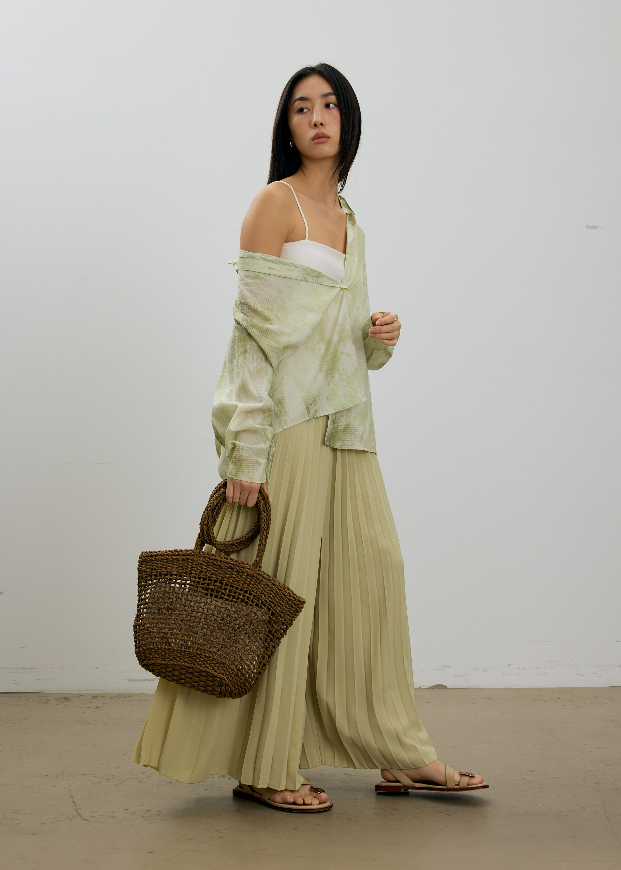 

Leggy™ Wei Elastic Sunray Pleated Palazzo Pants-049-XL
