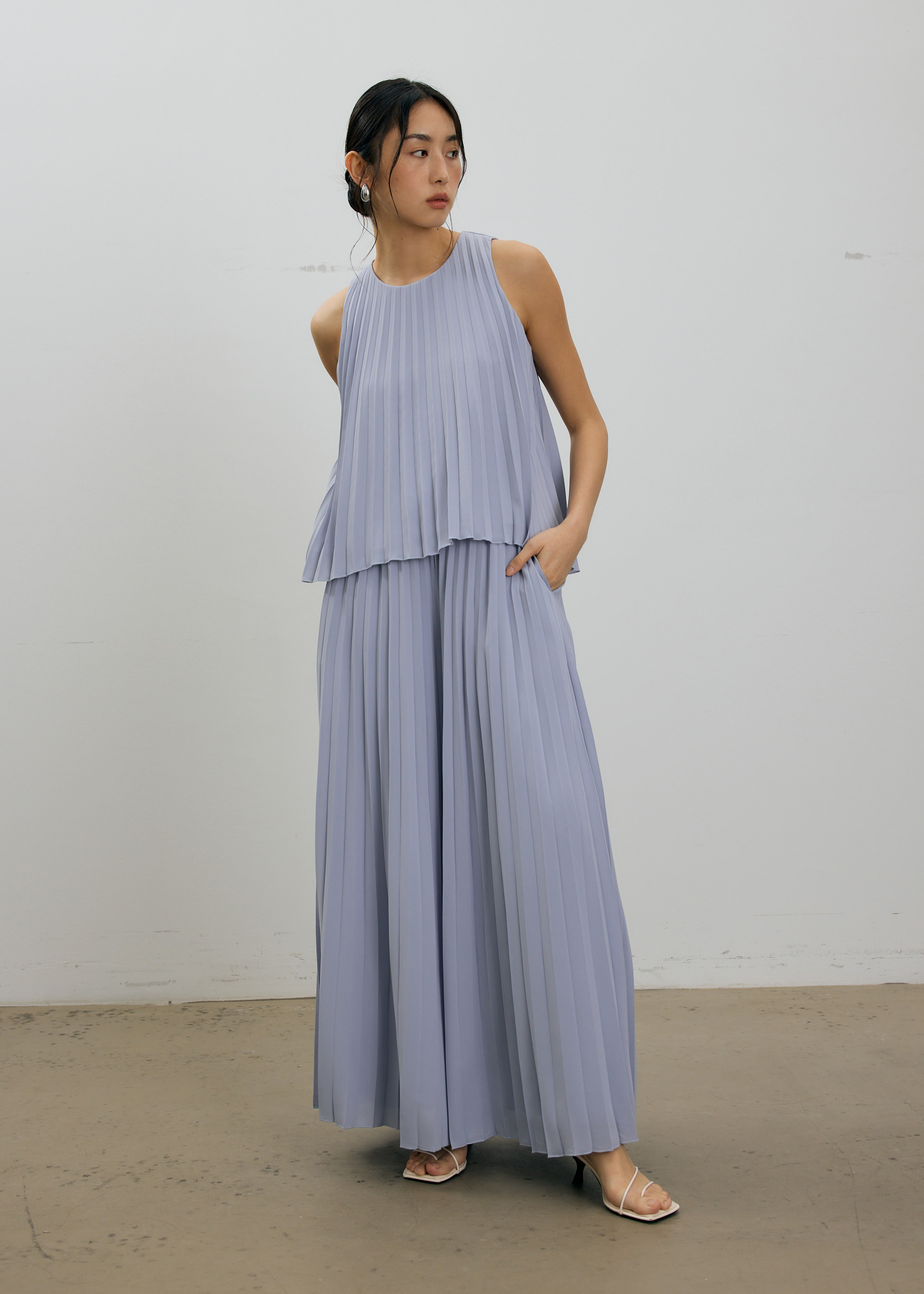 

Leggy™ Wei Elastic Sunray Pleated Palazzo Pants-439-XXS