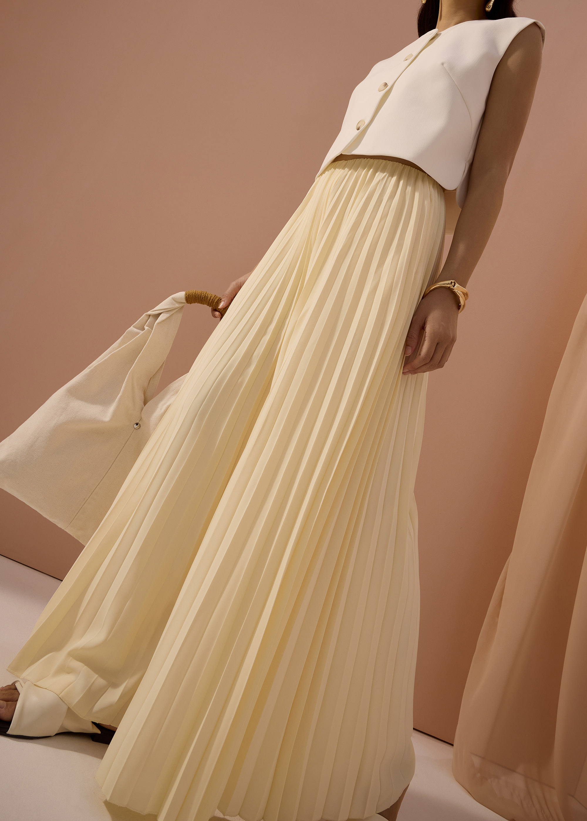 

PETITE Leggy™ Wei Elastic Sunray Pleated Palazzo Pants