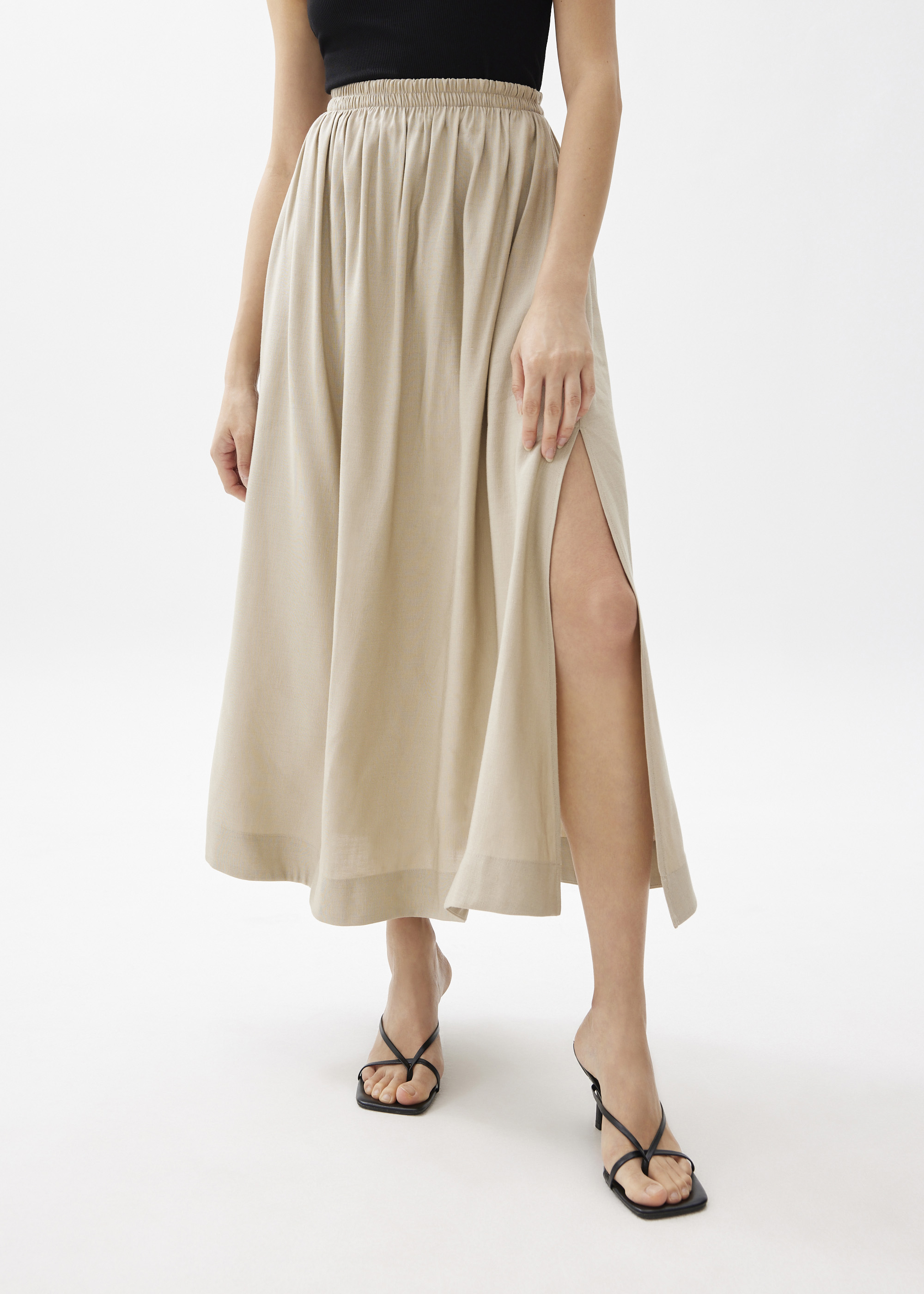 

Rei Elastic Linen A-line Maxi Skirt-042-L