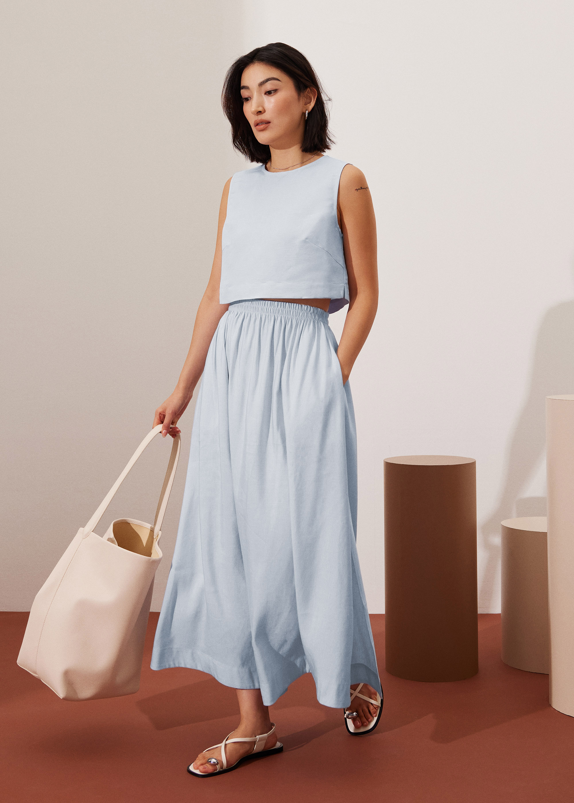 

Rei Elastic Linen A-line Maxi Skirt-121-XL