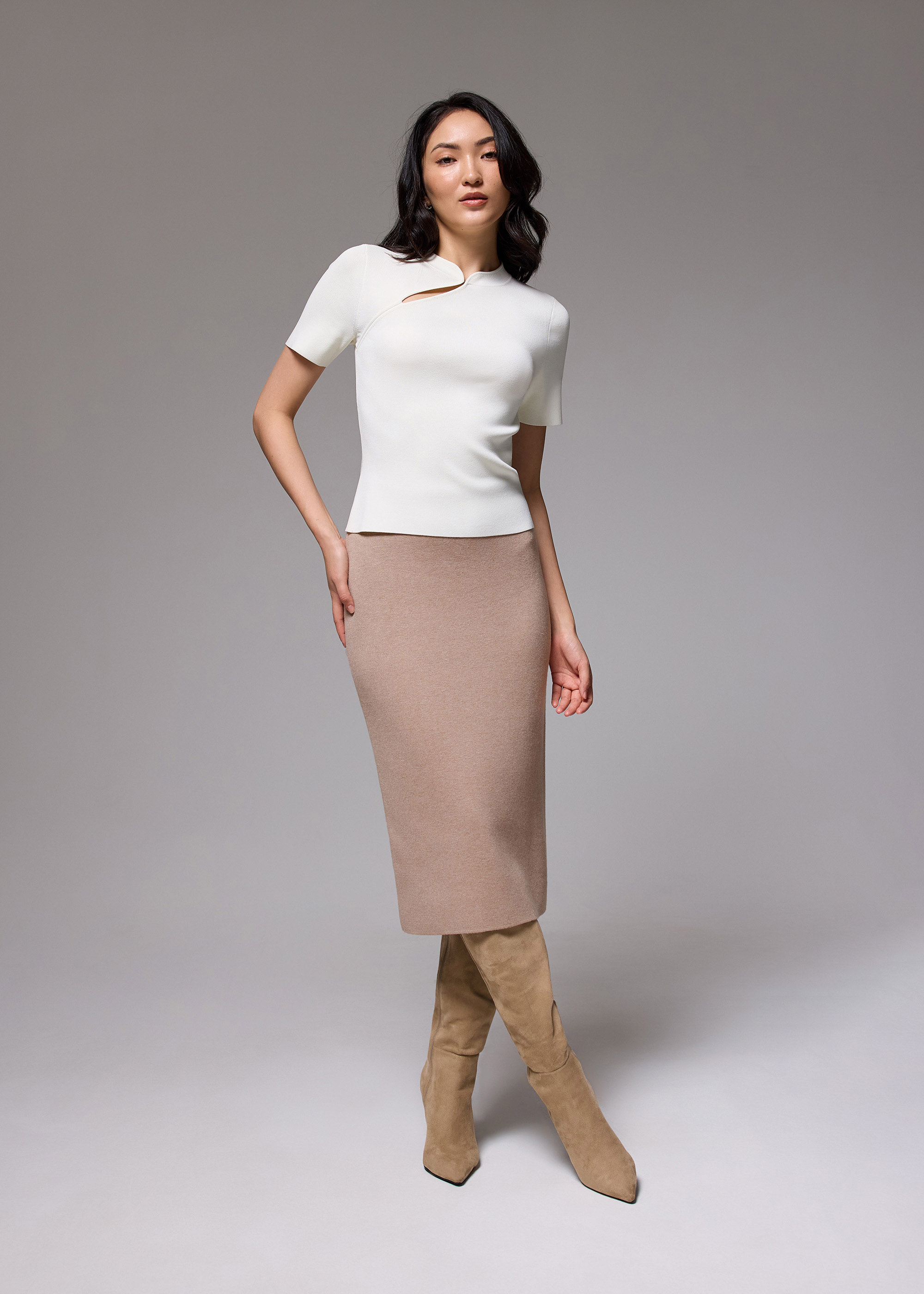 Esha Elastic Knit Column Midi Skirt