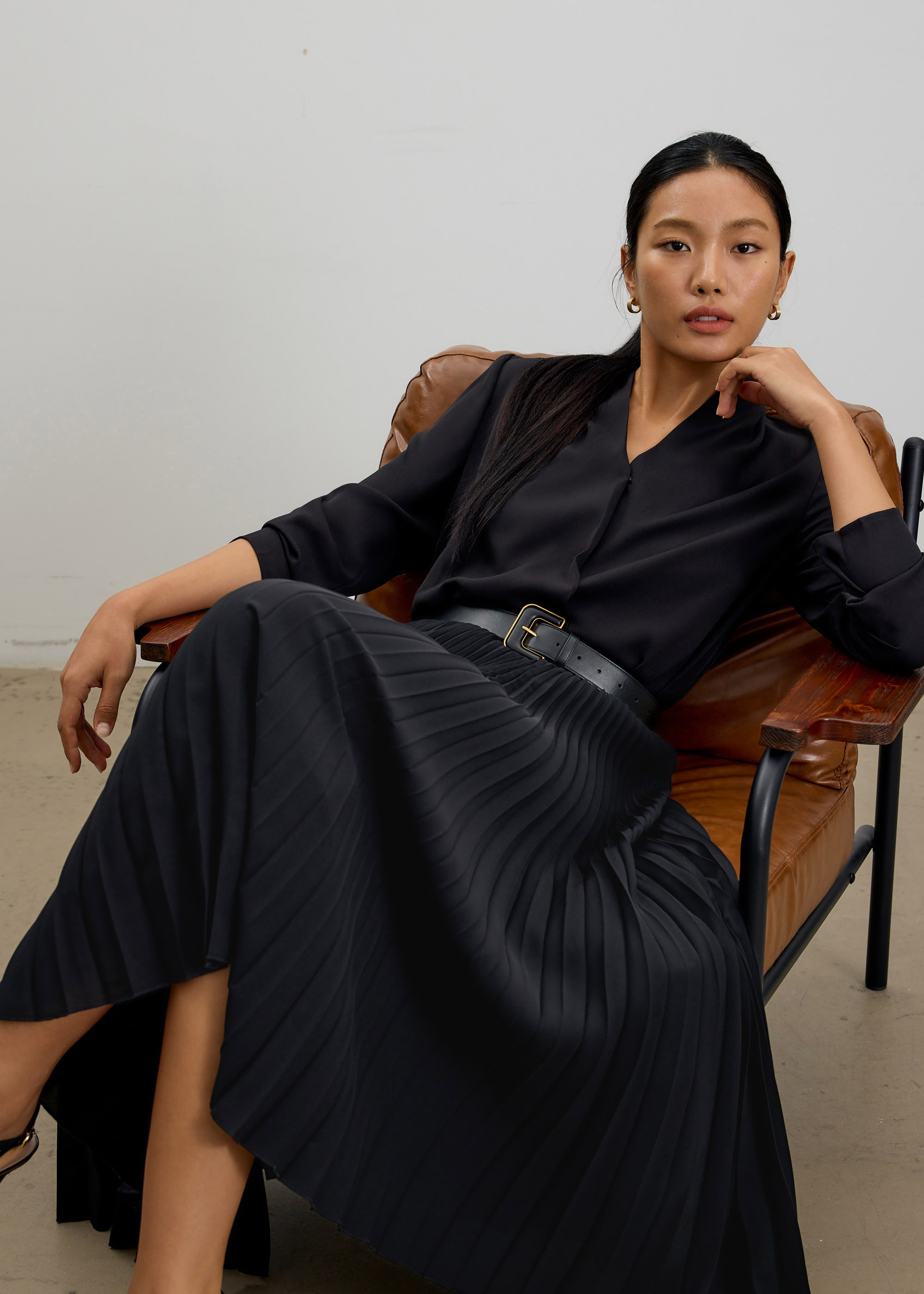 

Wei Elastic Sunray Pleated Midaxi Skirt-014-XS