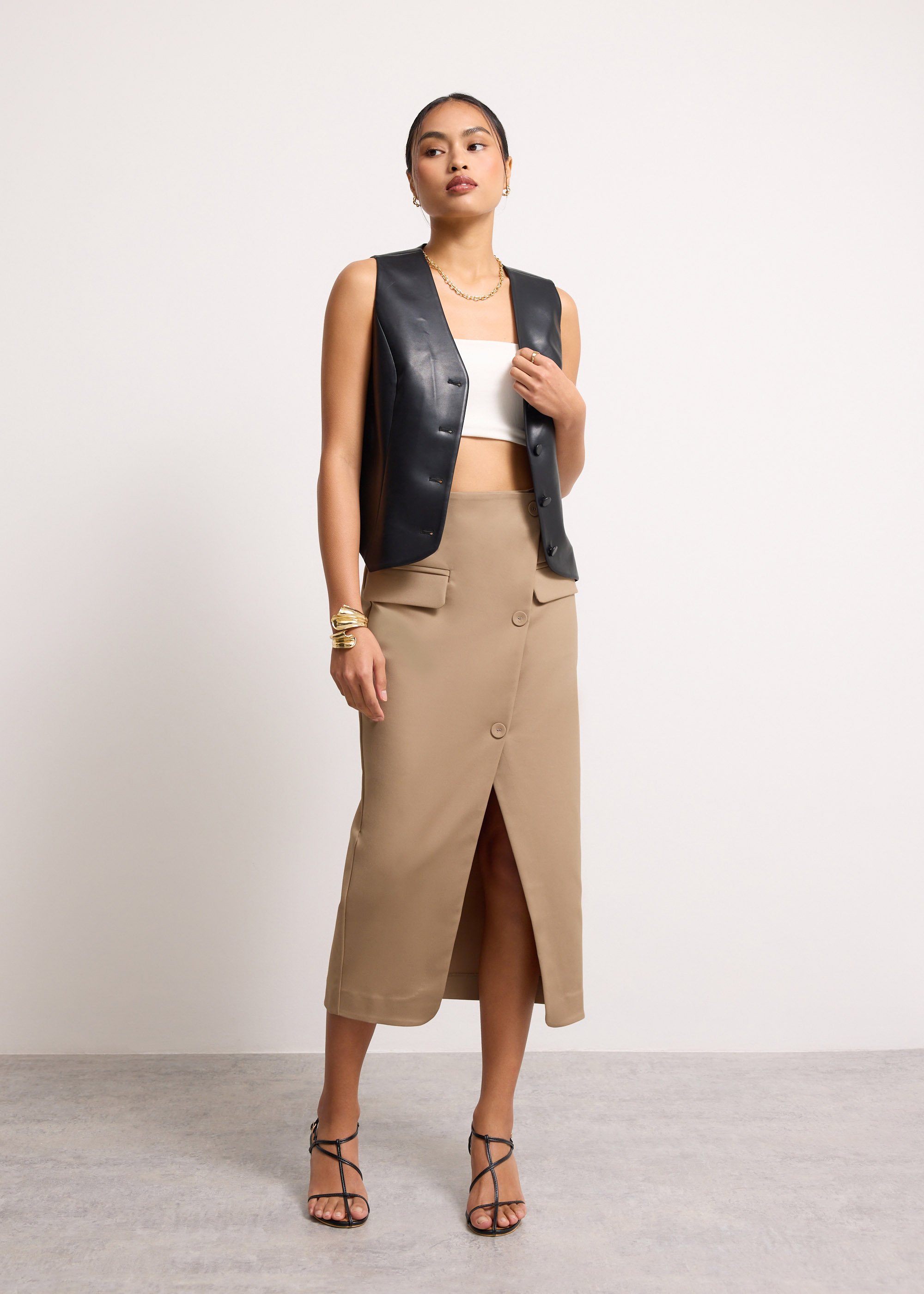 

Shuri Asymmetric Front Slit Column Midi Skirt Love, Bonito