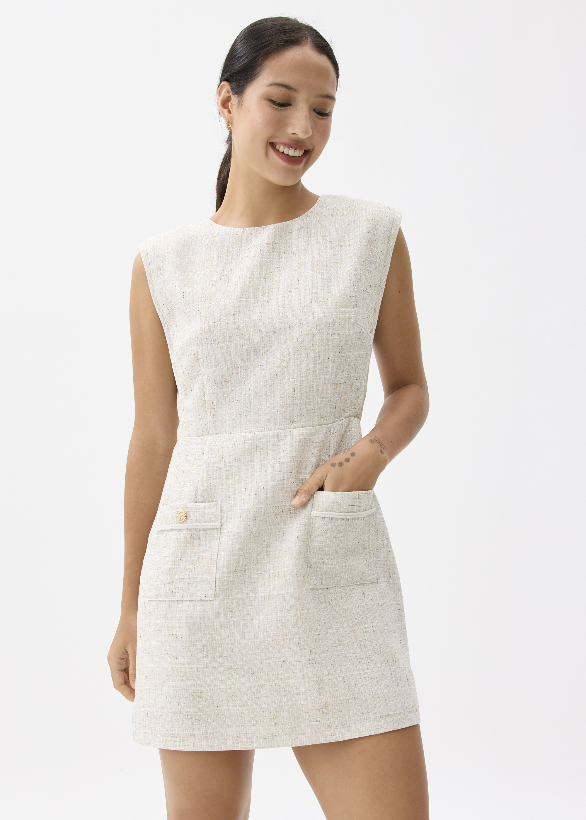 

Aria Tweed A-line Mini Dress-042-XXS