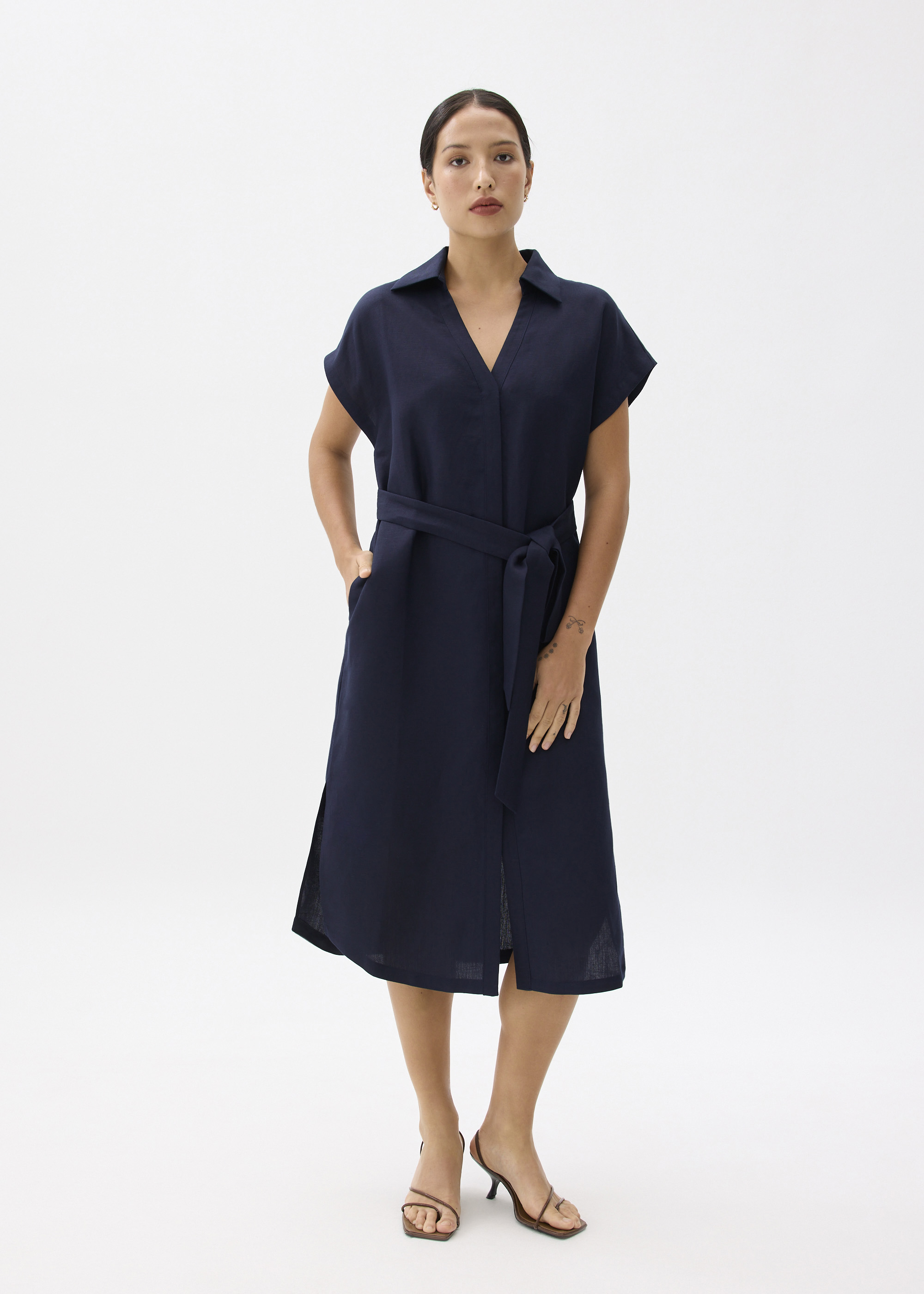 

Suri Classic Linen Belted Shirt Dress-052-S