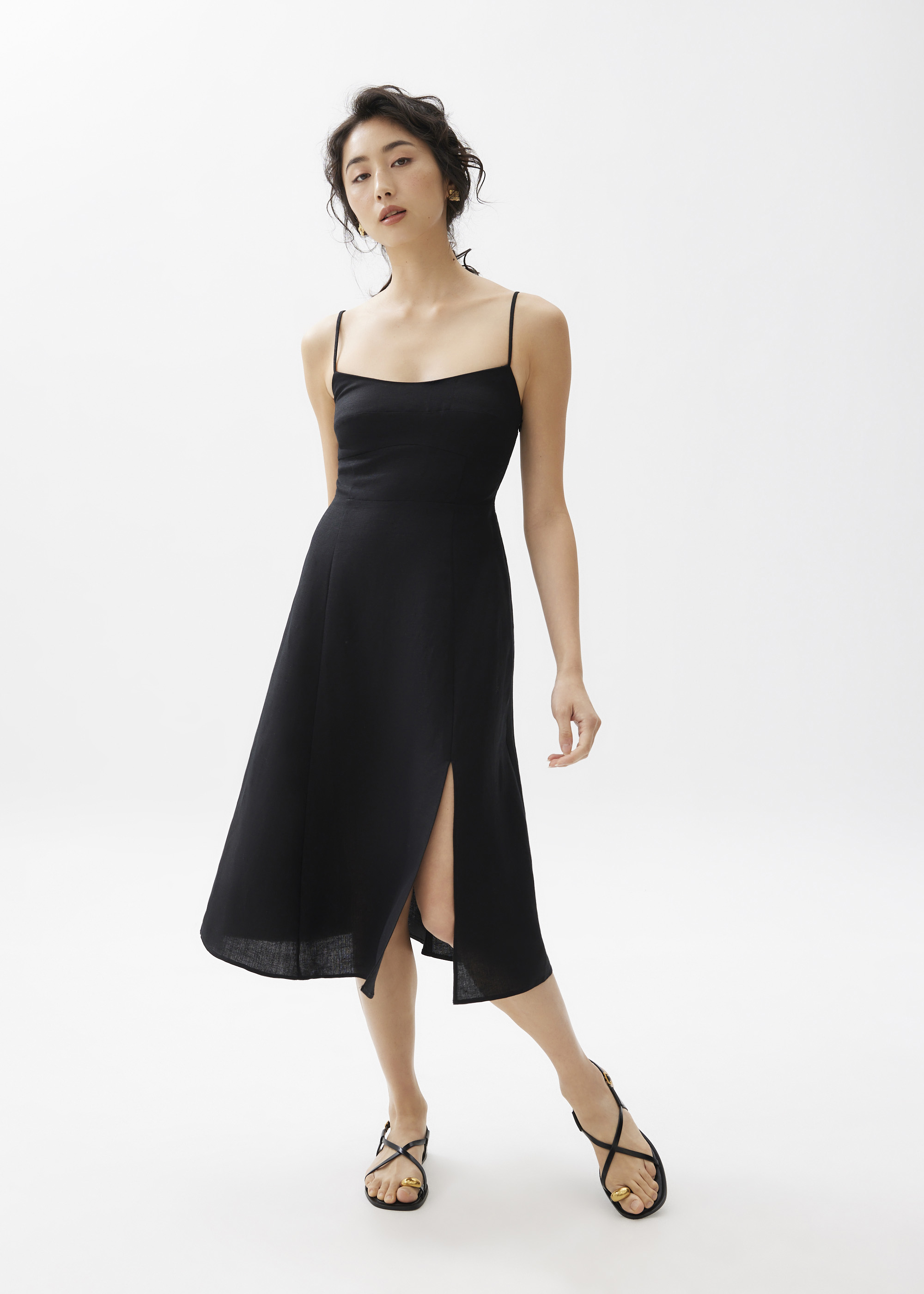 

Emi Linen Fit & Flare Midi Dress-014-M