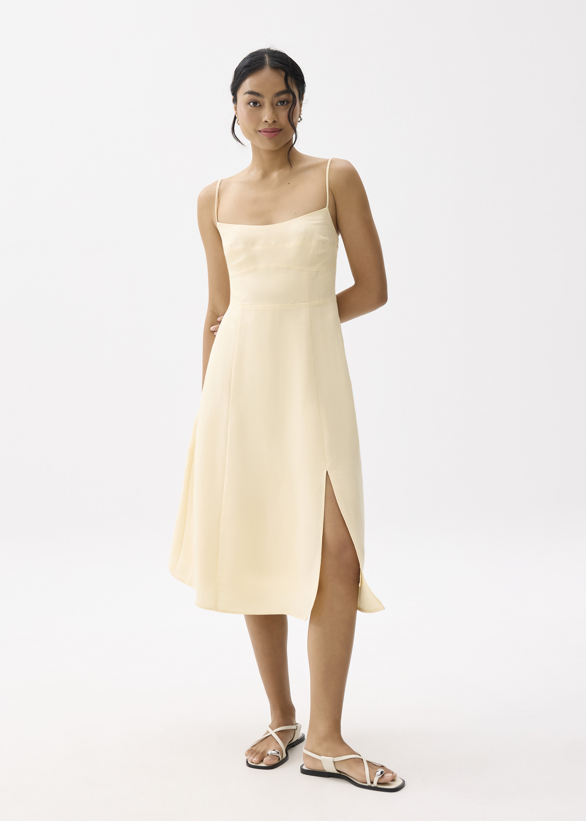 

Emi Linen Fit & Flare Midi Dress-203-S