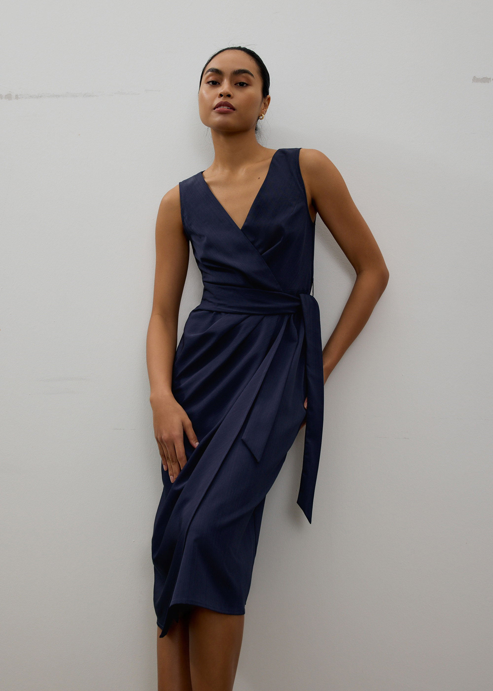 

Eun V-neck Wrap Column Midi Dress-050-XXS
