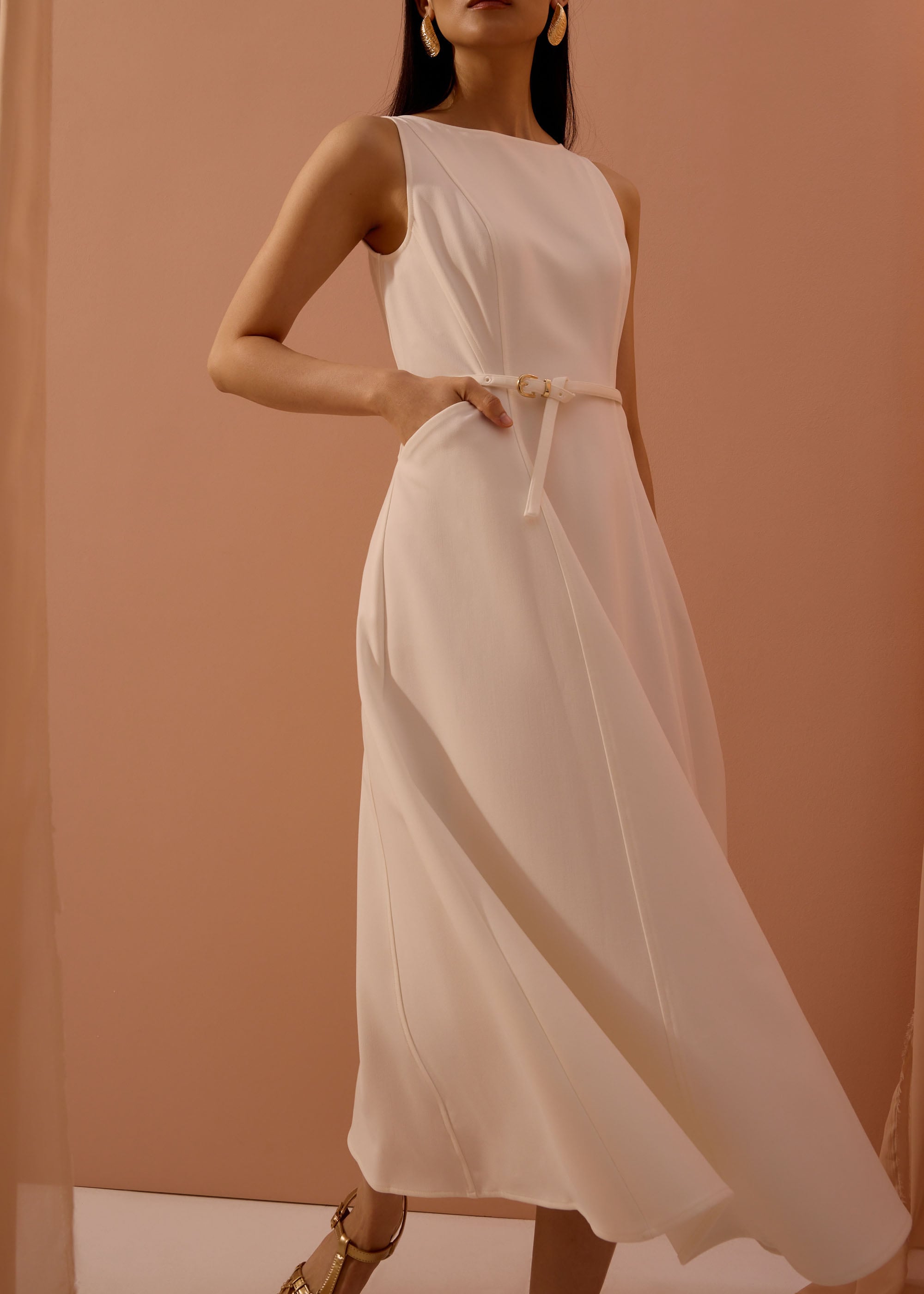 Ling Belted Boat Neck Fit & Flare Midaxi Dress Love, Bonito