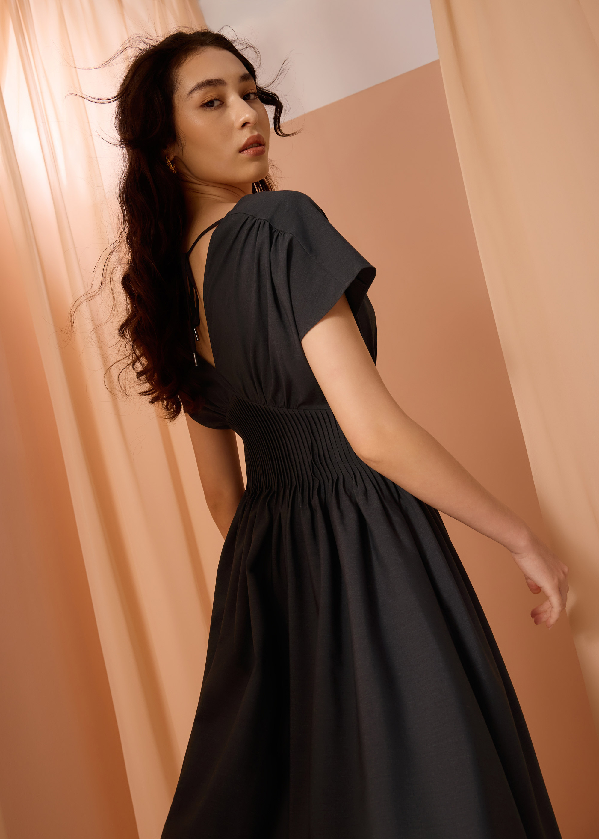 

Trinh Pintuck Plunge Fit & Flare Midaxi Dress