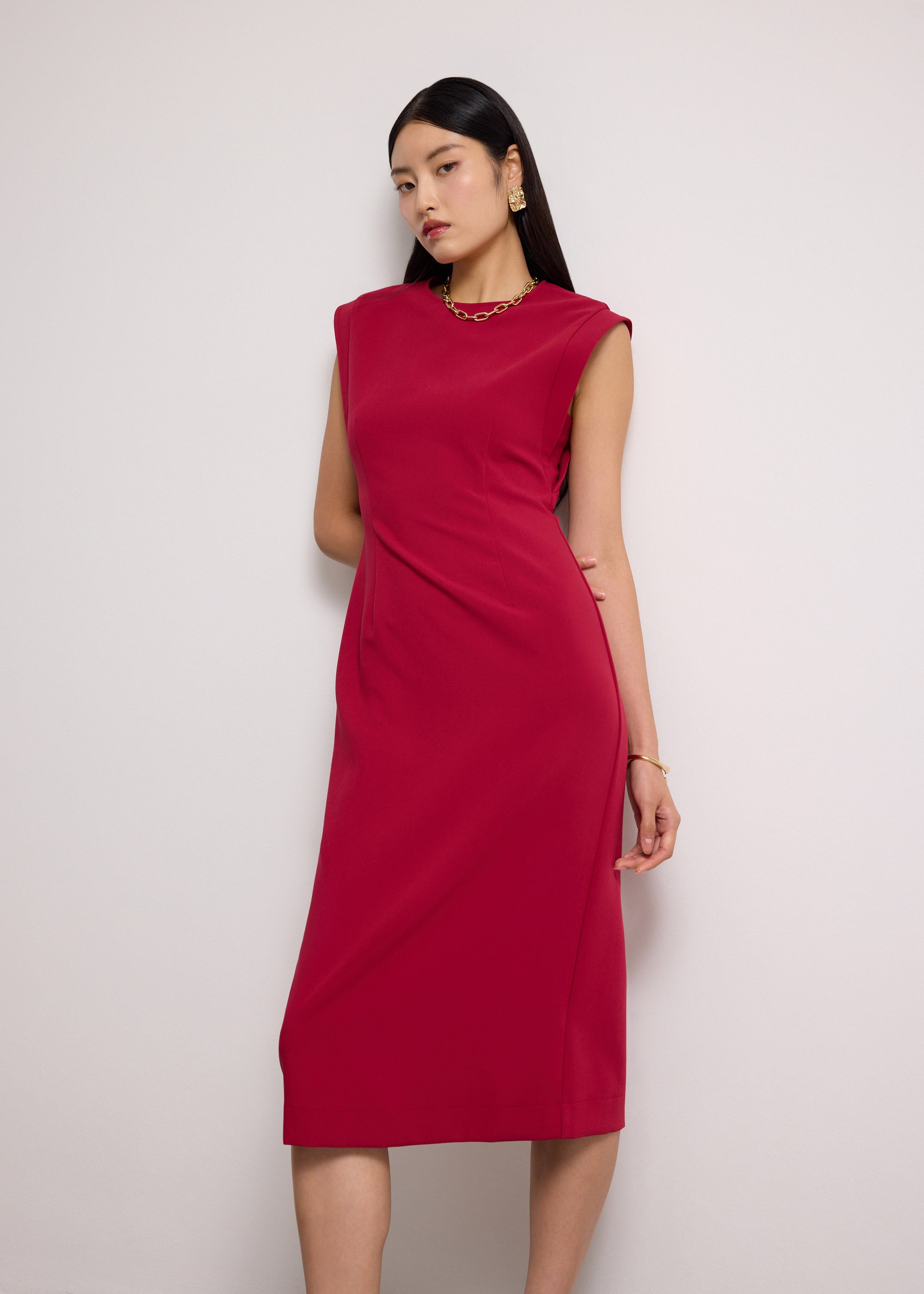 

Eika Panelled Cap Sleeve Column Midi Dress Love, Bonito
