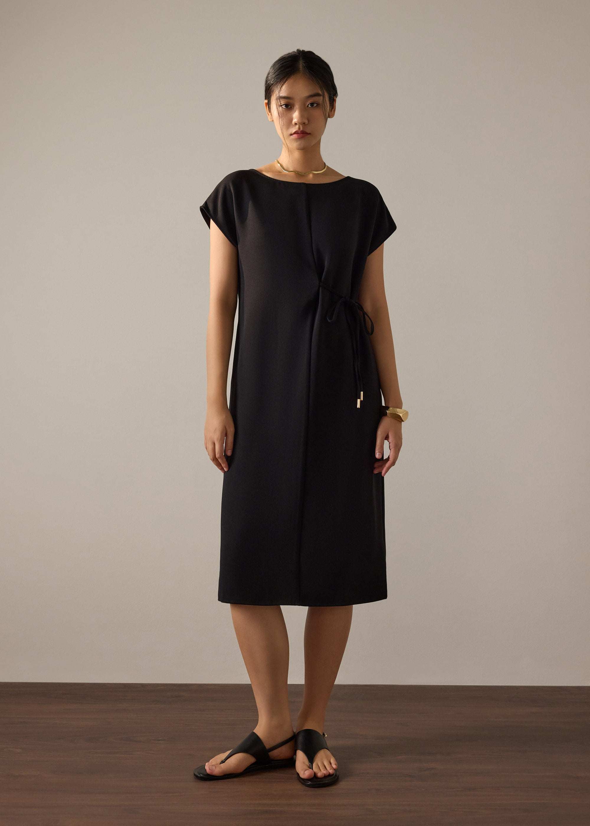 Namtan Crepe Boat Neck Column Midi Dress Love, Bonito