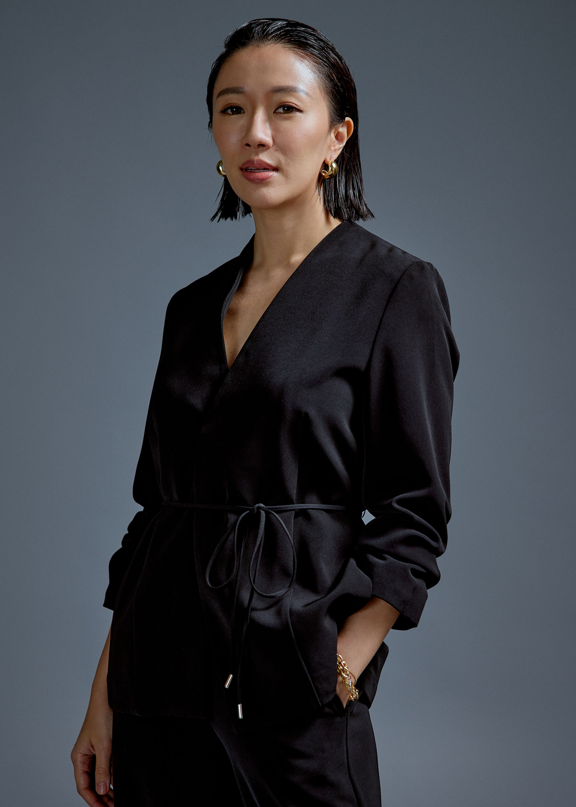 

RuchedReady® Moira Belted Collarless Blazer
