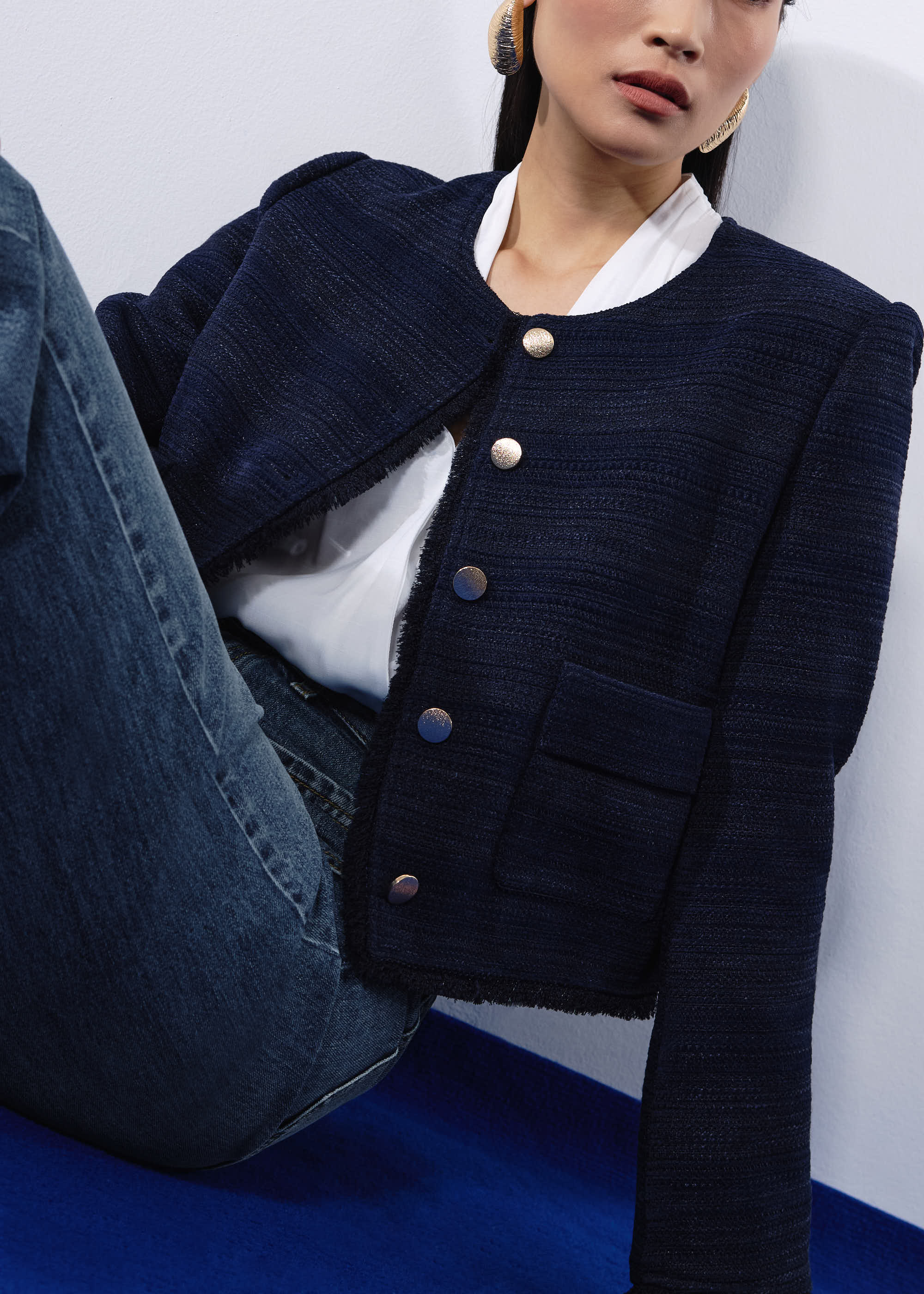 

RuchedReady® Ellis Shoulder Padded Jacquard Tweed Boxy Jacket Love, Bonito