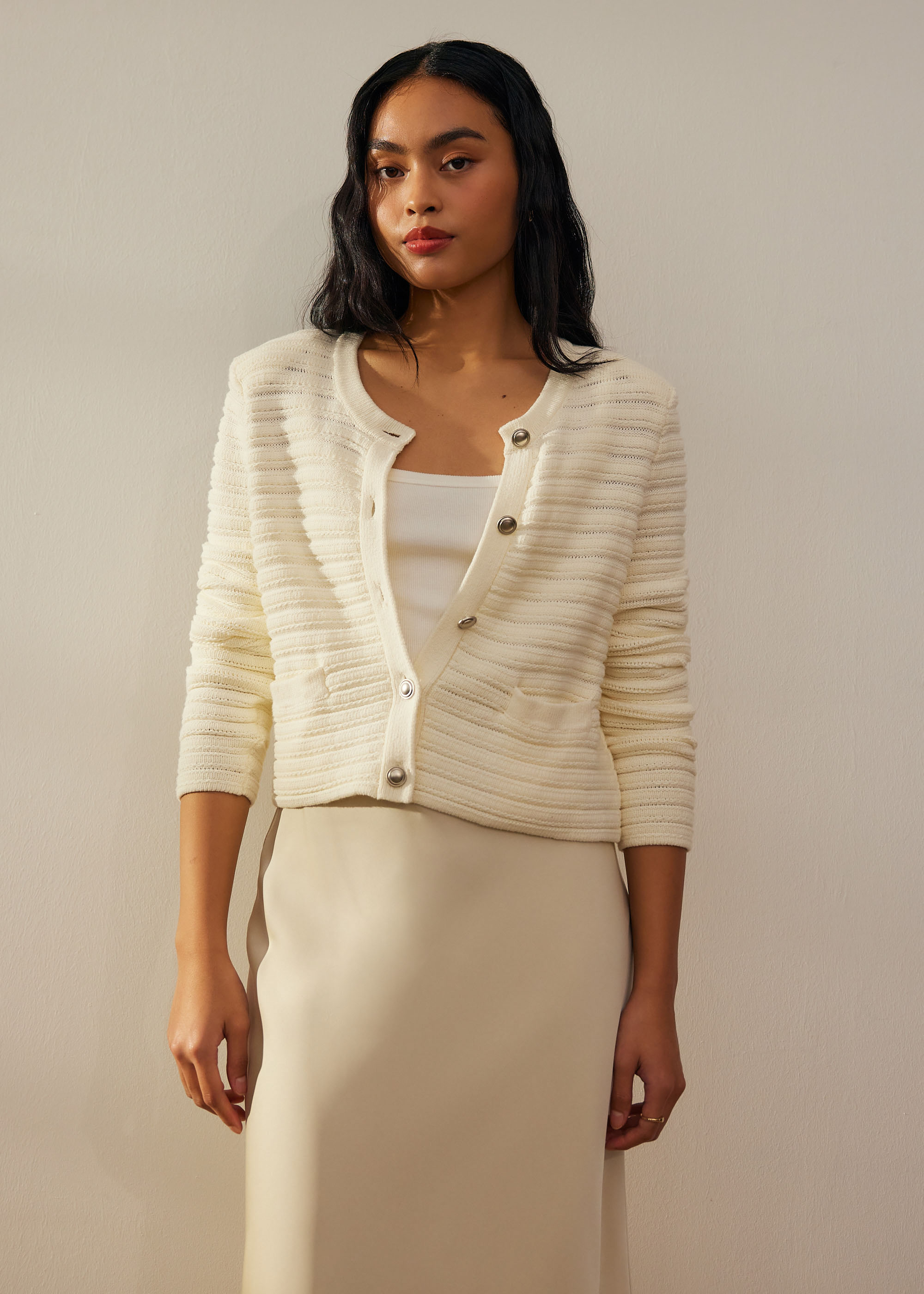 

Kiara Shoulder Padded Crop Knit Cardigan