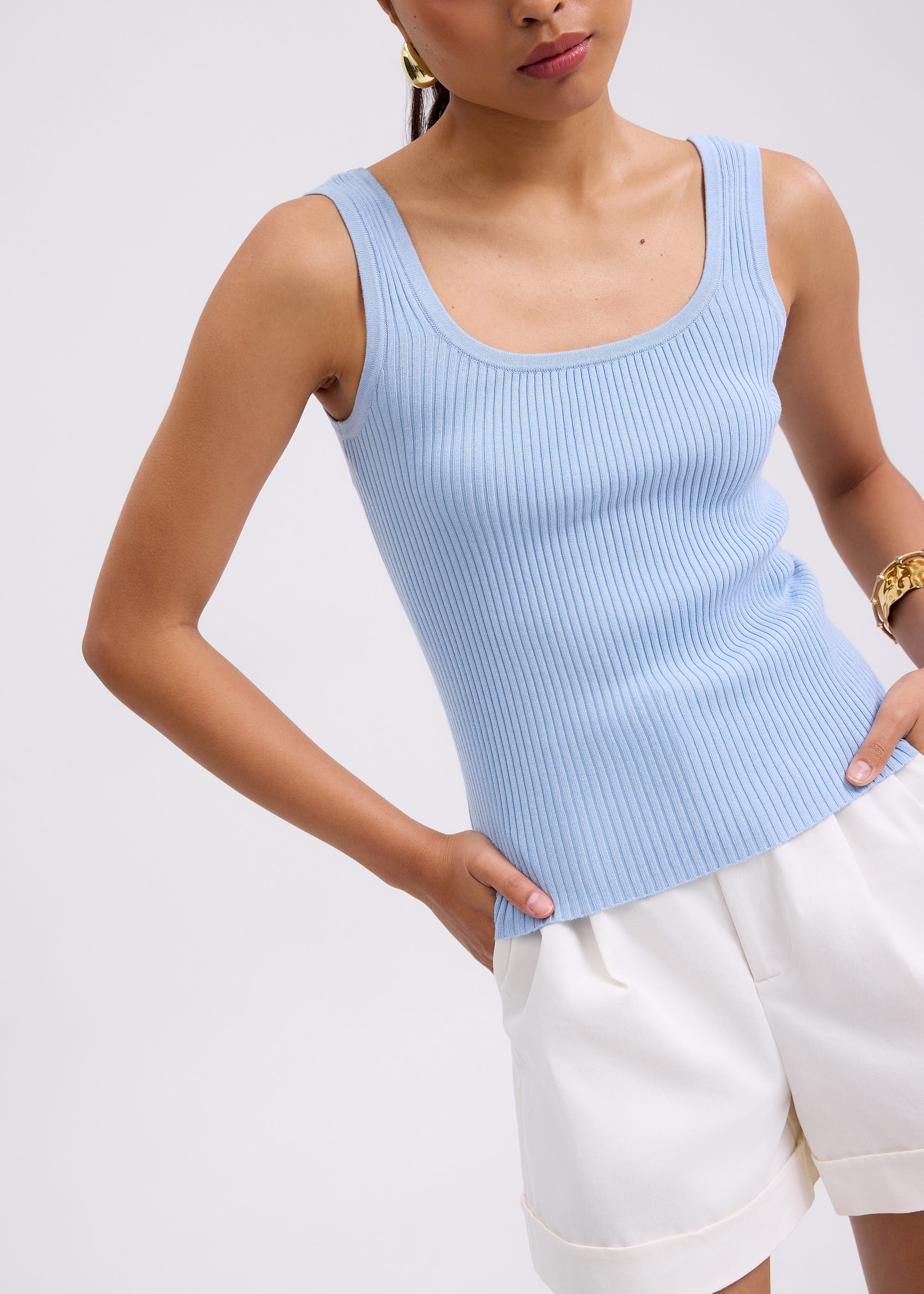 

Katya Ribbed Knit Square Neck Tank Top Love, Bonito
